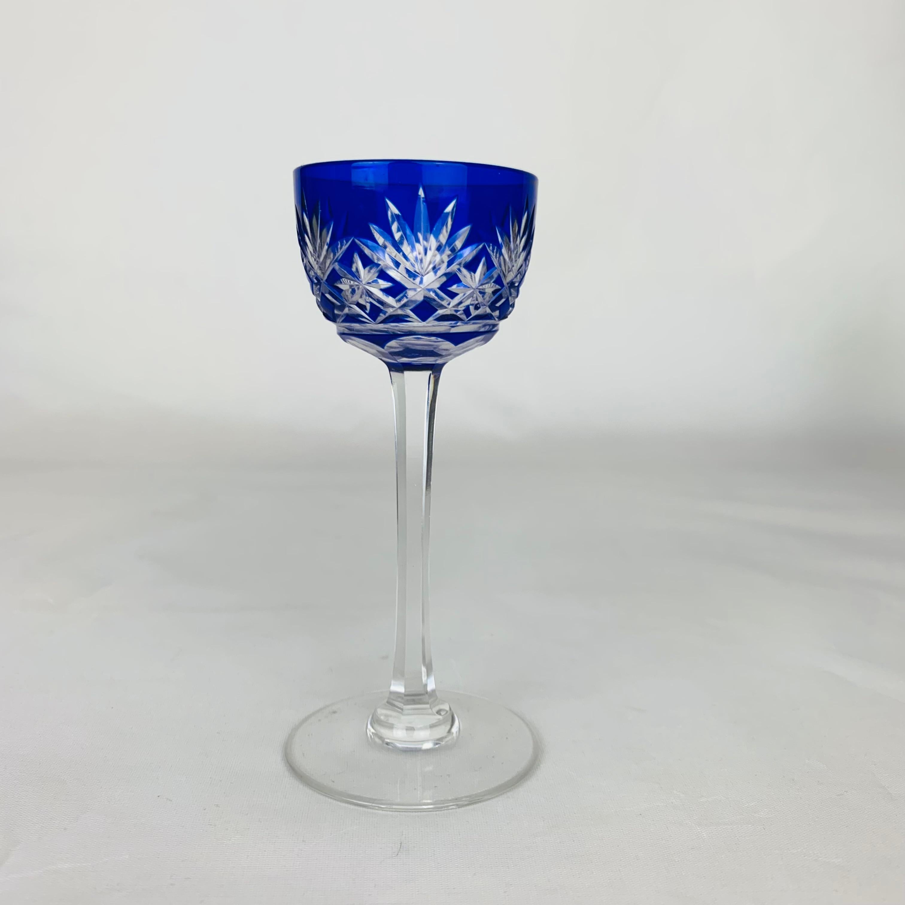 Mid-20th Century 6 French Saint Louis Massenet liquor crystal glasses, colorful, art deco For Sale