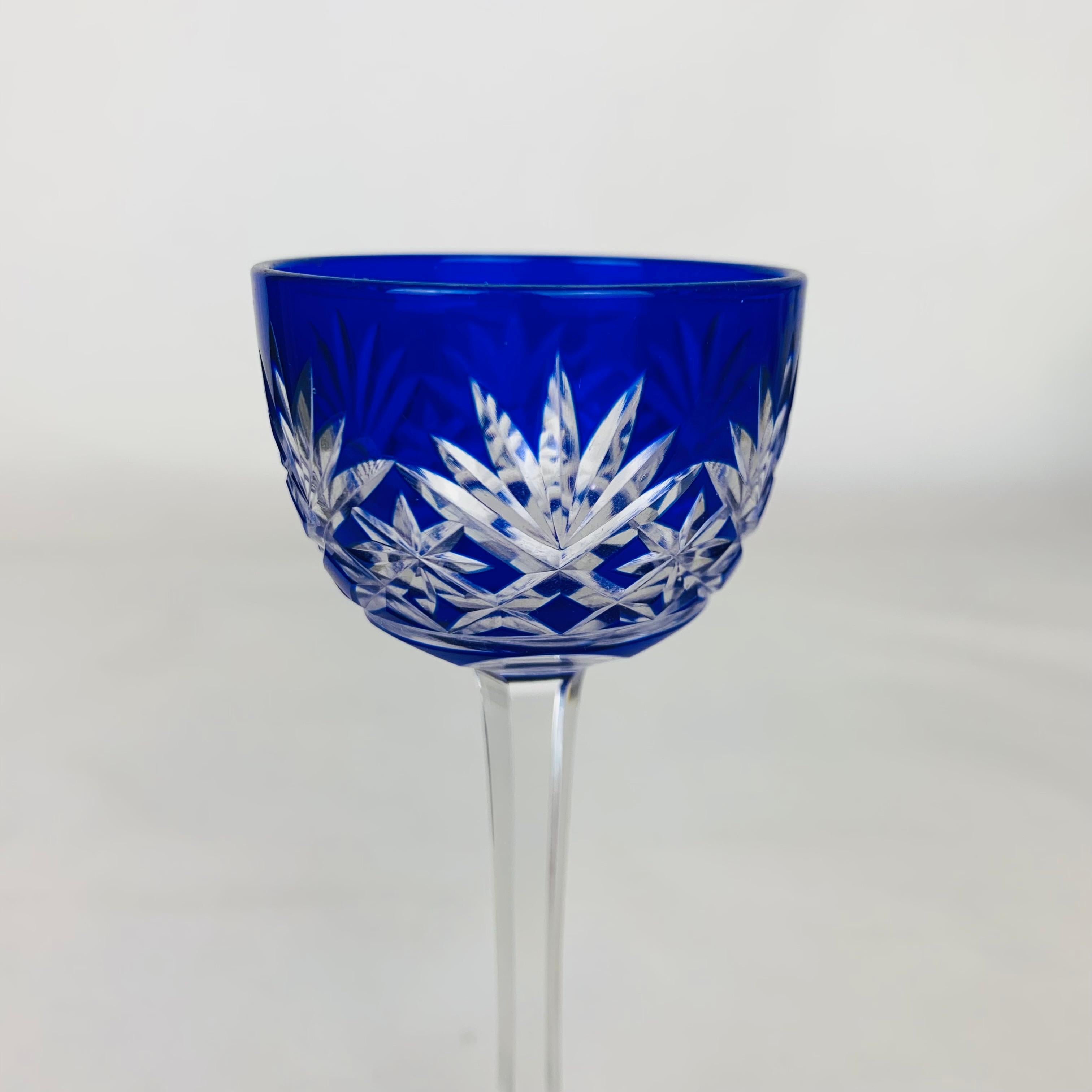 Crystal 6 French Saint Louis Massenet liquor crystal glasses, colorful, art deco For Sale