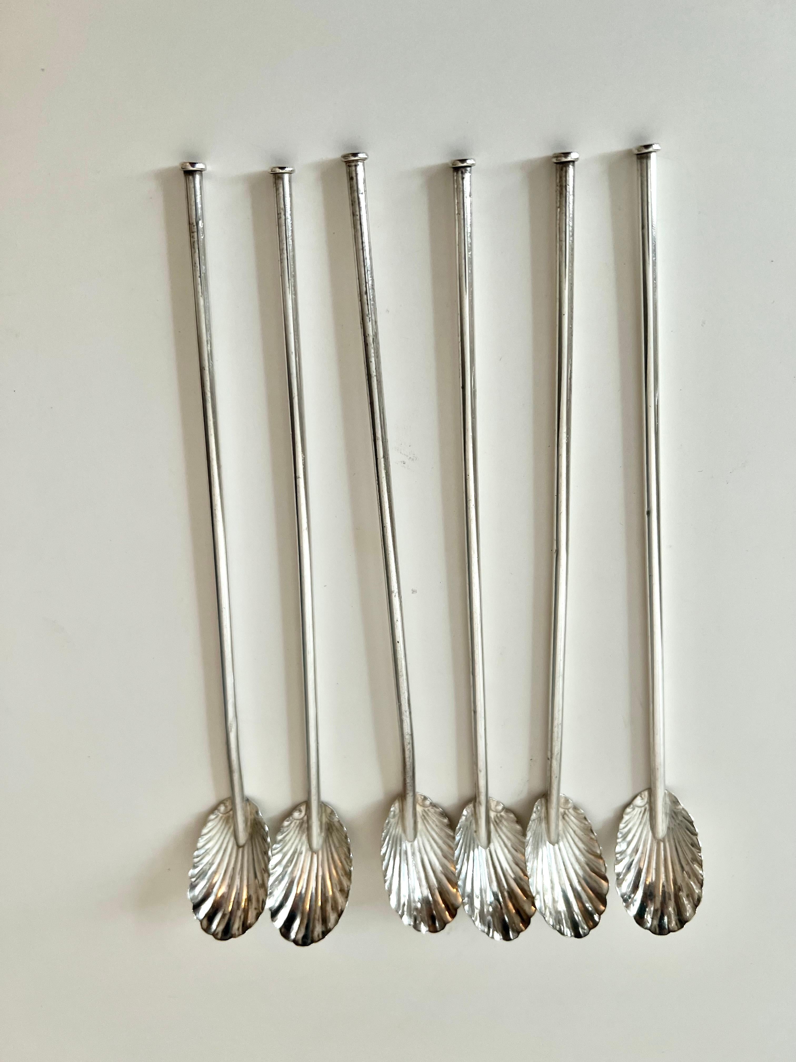 6 French Sterling Iced Tea Scallop Clam Shell Spoons For Sale 3