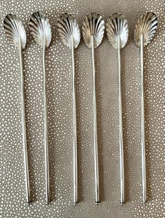 6 French Sterling Iced Tea Scallop Clam Shell Spoons
