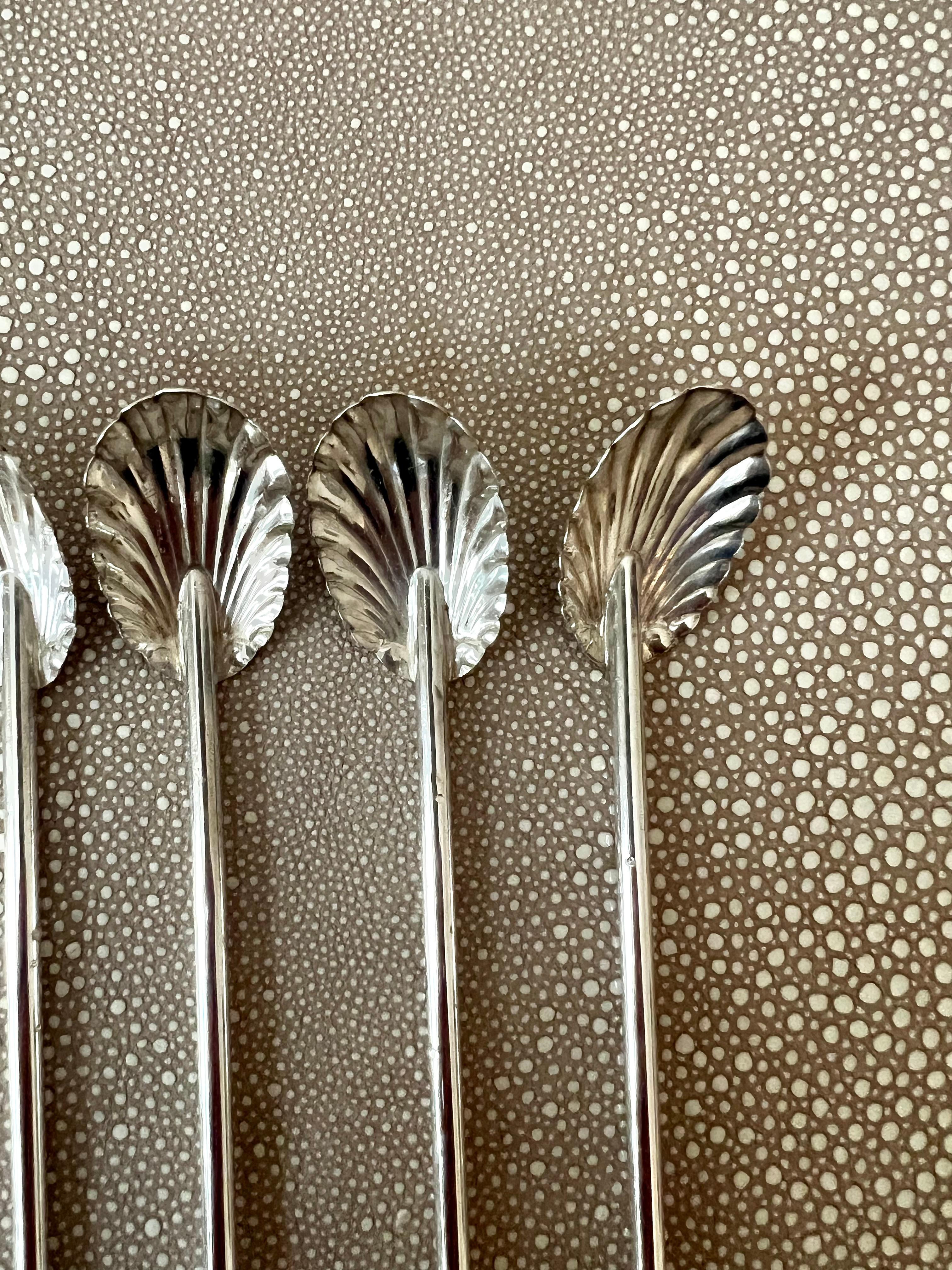 Hand-Crafted 6 French Sterling Iced Tea Scallop Clam Shell Spoons For Sale