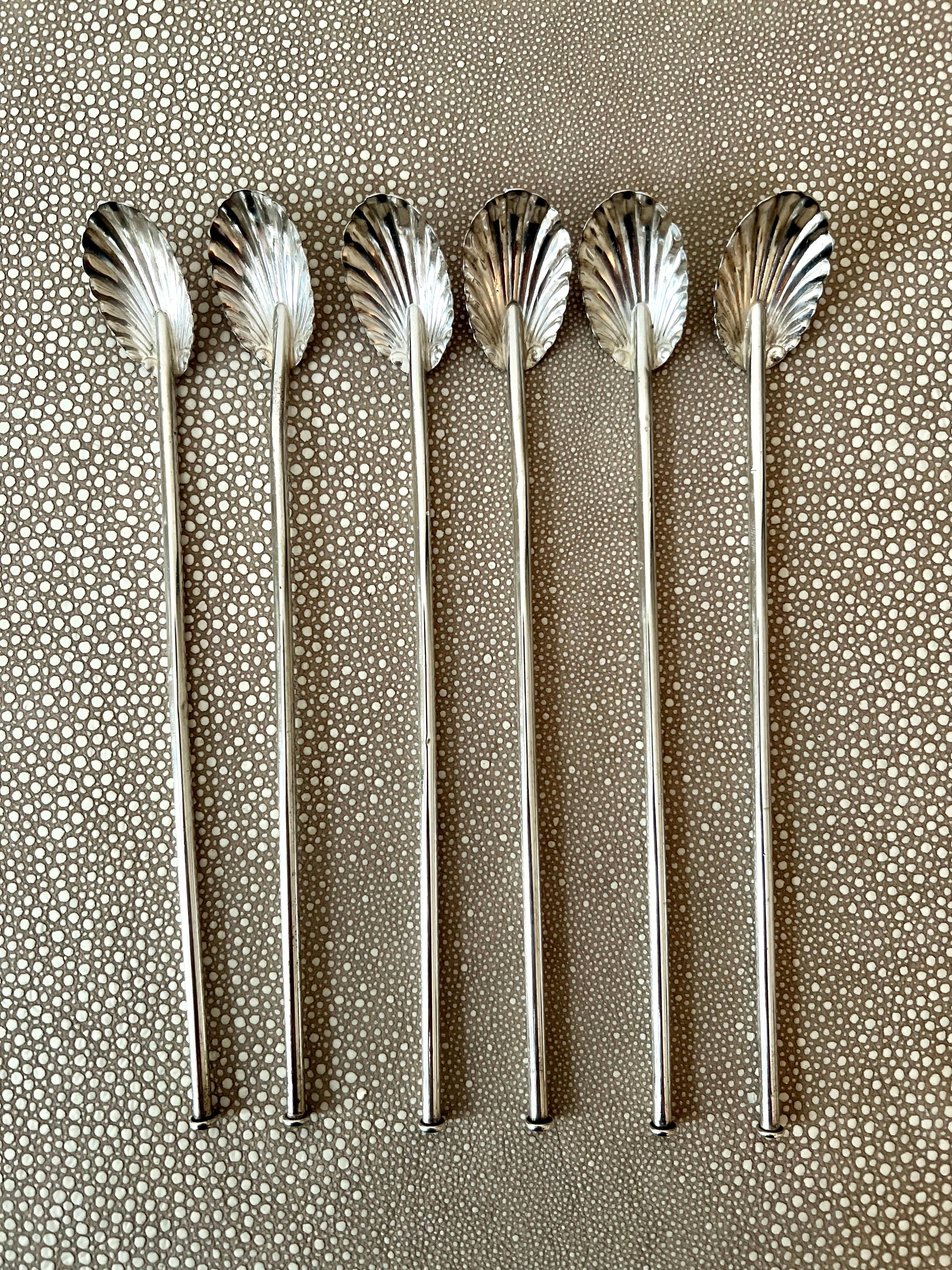 Sterling Silver 6 French Sterling Iced Tea Scallop Clam Shell Spoons For Sale