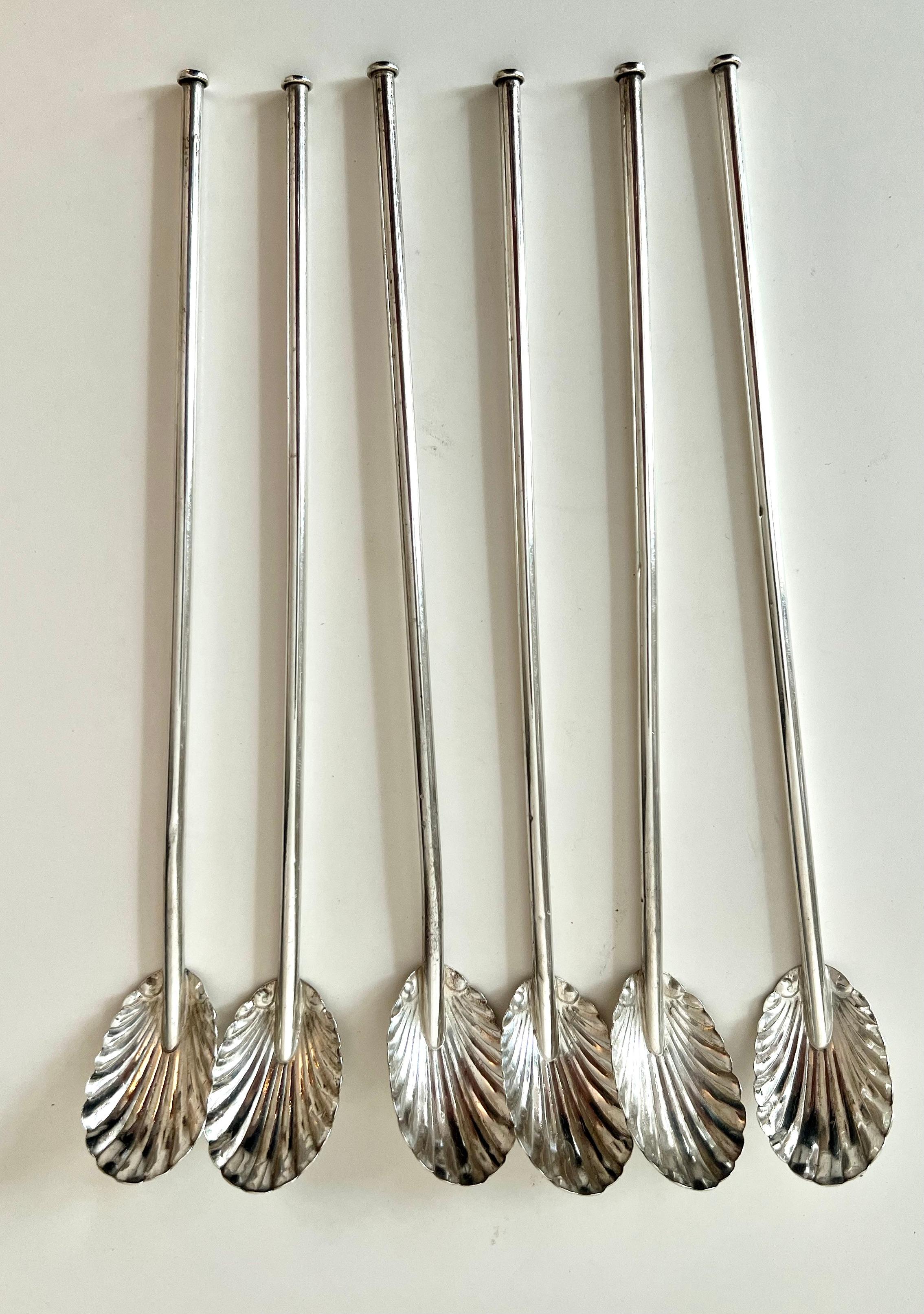 6 French Sterling Iced Tea Scallop Clam Shell Spoons For Sale 1