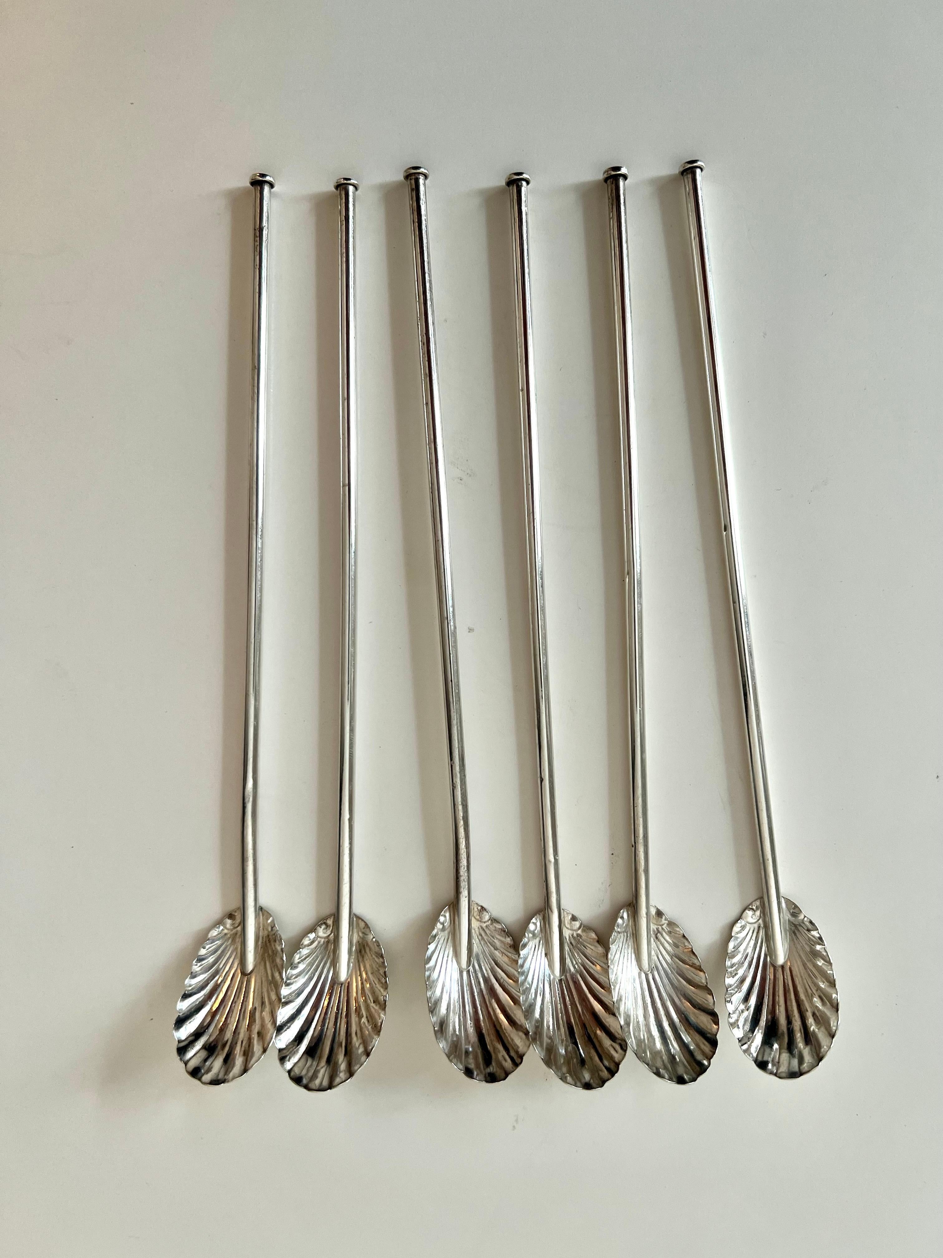 6 French Sterling Iced Tea Scallop Clam Shell Spoons For Sale 2