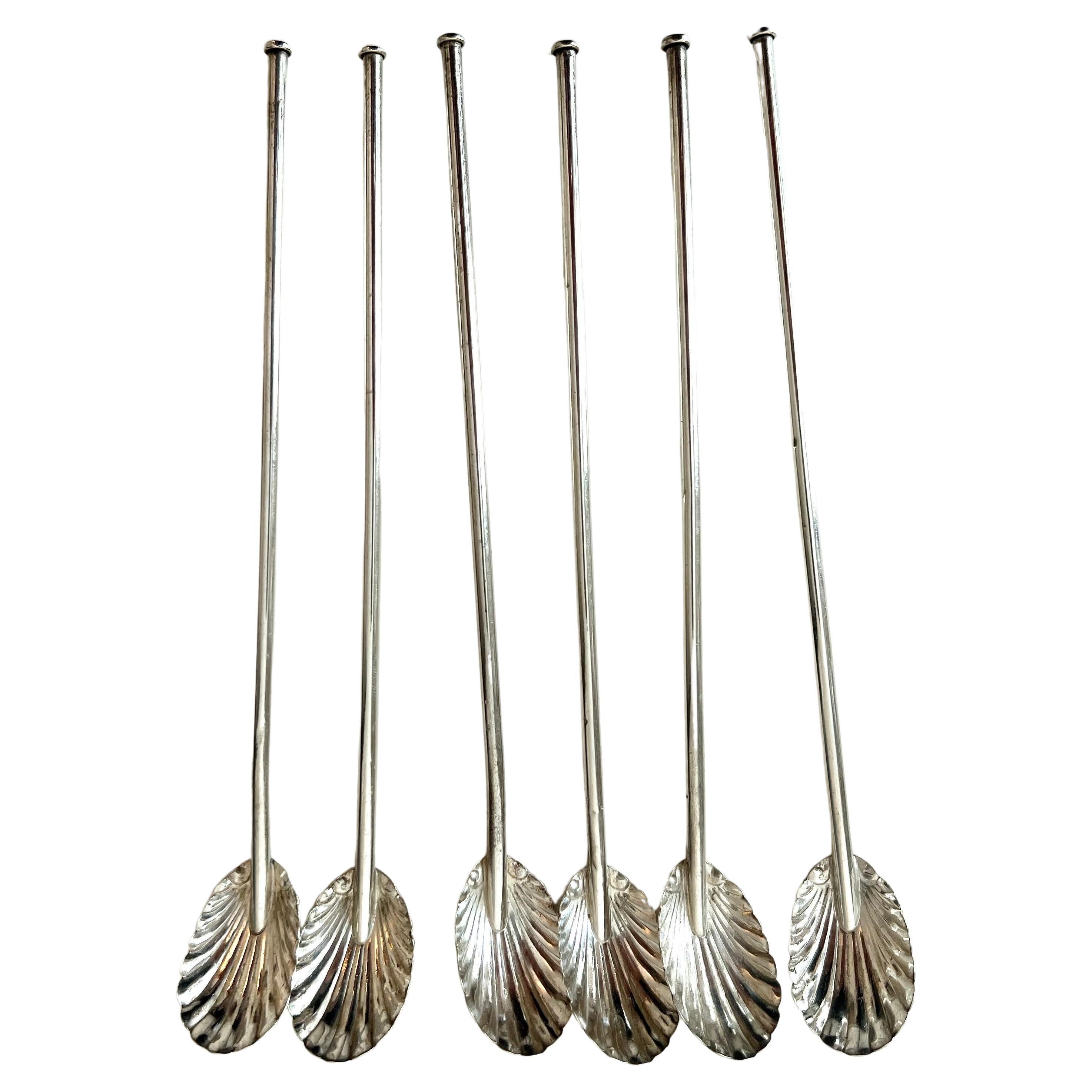 6 French Sterling Iced Tea Scallop Clam Shell Spoons For Sale