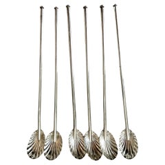 6 French Sterling Iced Tea Scallop Clam Shell Spoons