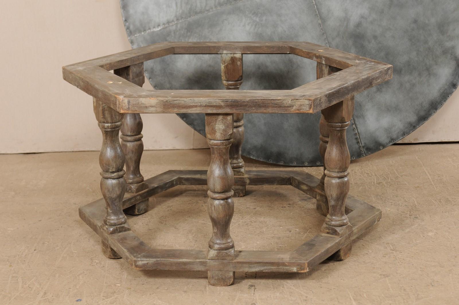Round Zinc Top Painted Wood Table with Hexagon Base 5