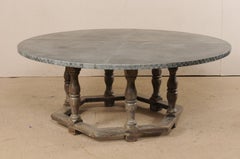 Round Zinc Top Painted Wood Table with Hexagon Base