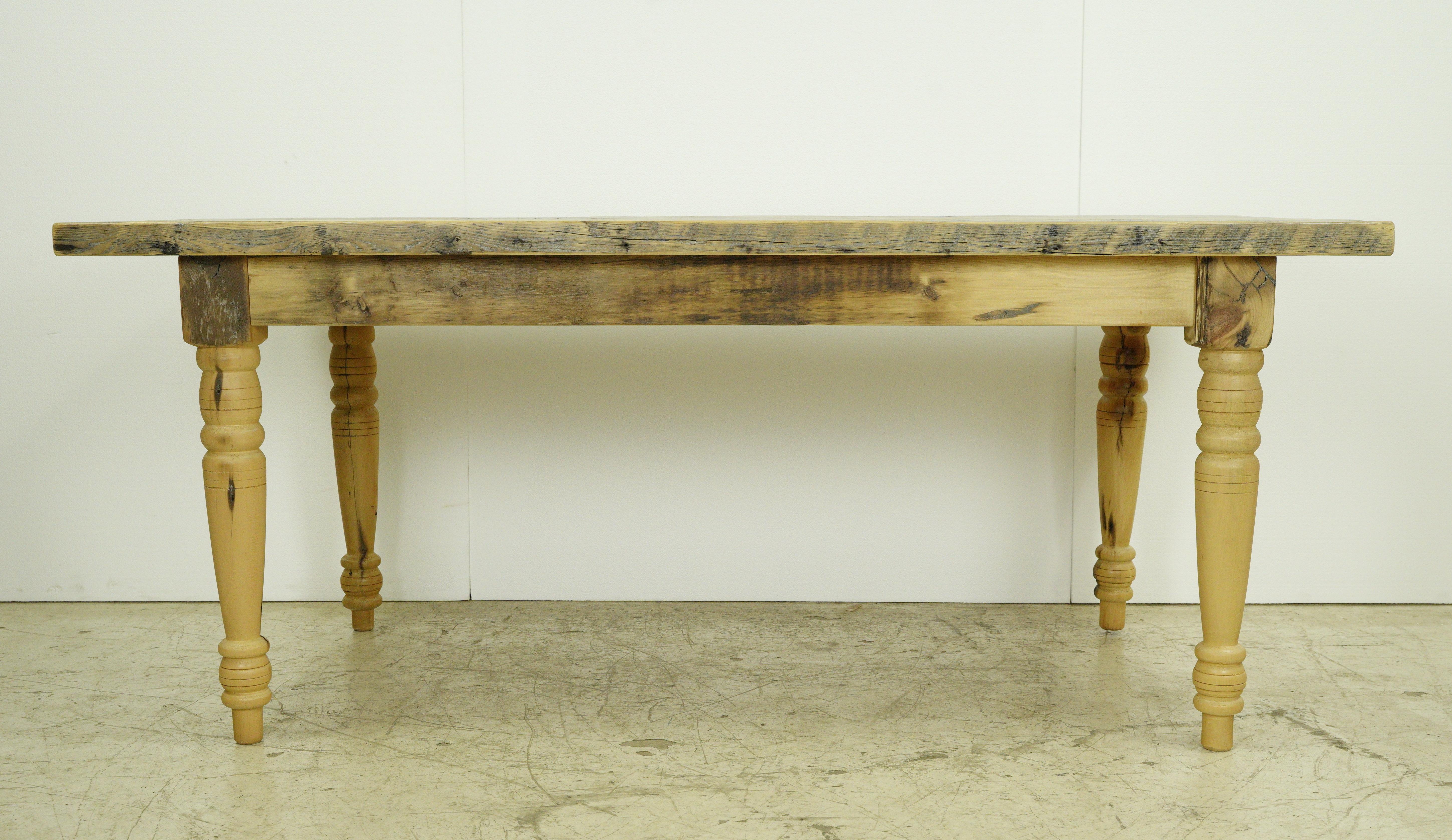 6 ft Rustic Pine Turned Legs Farm Dining Table For Sale 2