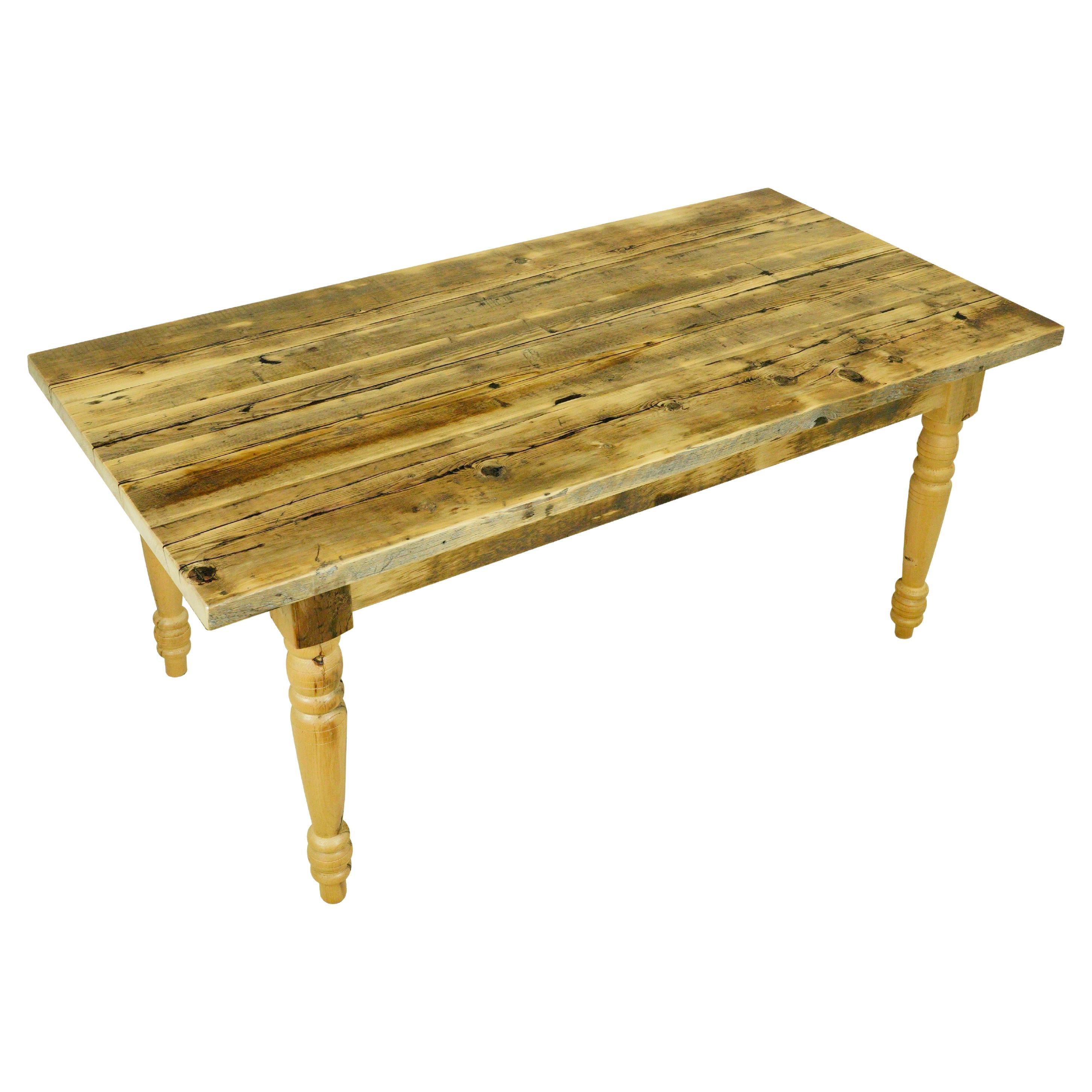 6 ft Rustic Pine Turned Legs Farm Dining Table For Sale