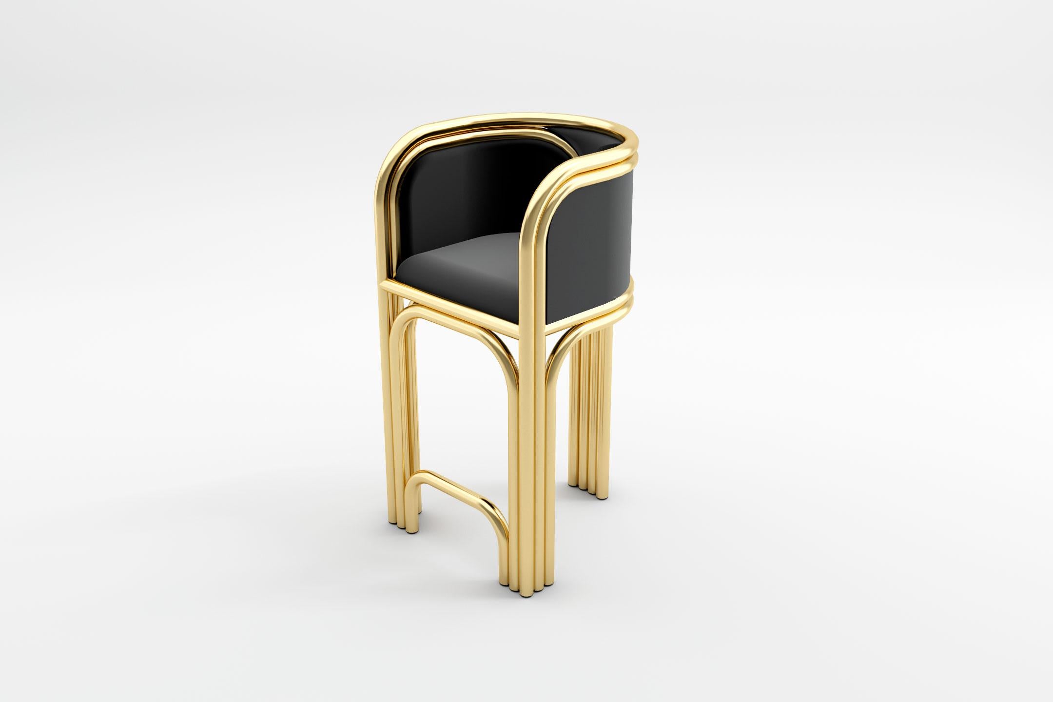 Contemporary 6 Gatsby Barstools - Modern Art Deco Barstool in Brass and Velvet For Sale