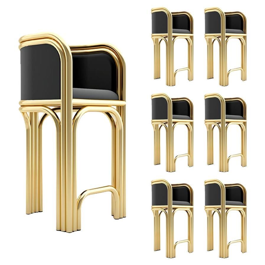6 Gatsby Barstools - Modern Art Deco Barstool in Brass and Velvet For Sale