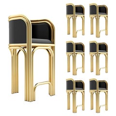 6 Gatsby Barstools - Modern Art Deco Barstool in Brass and Velvet
