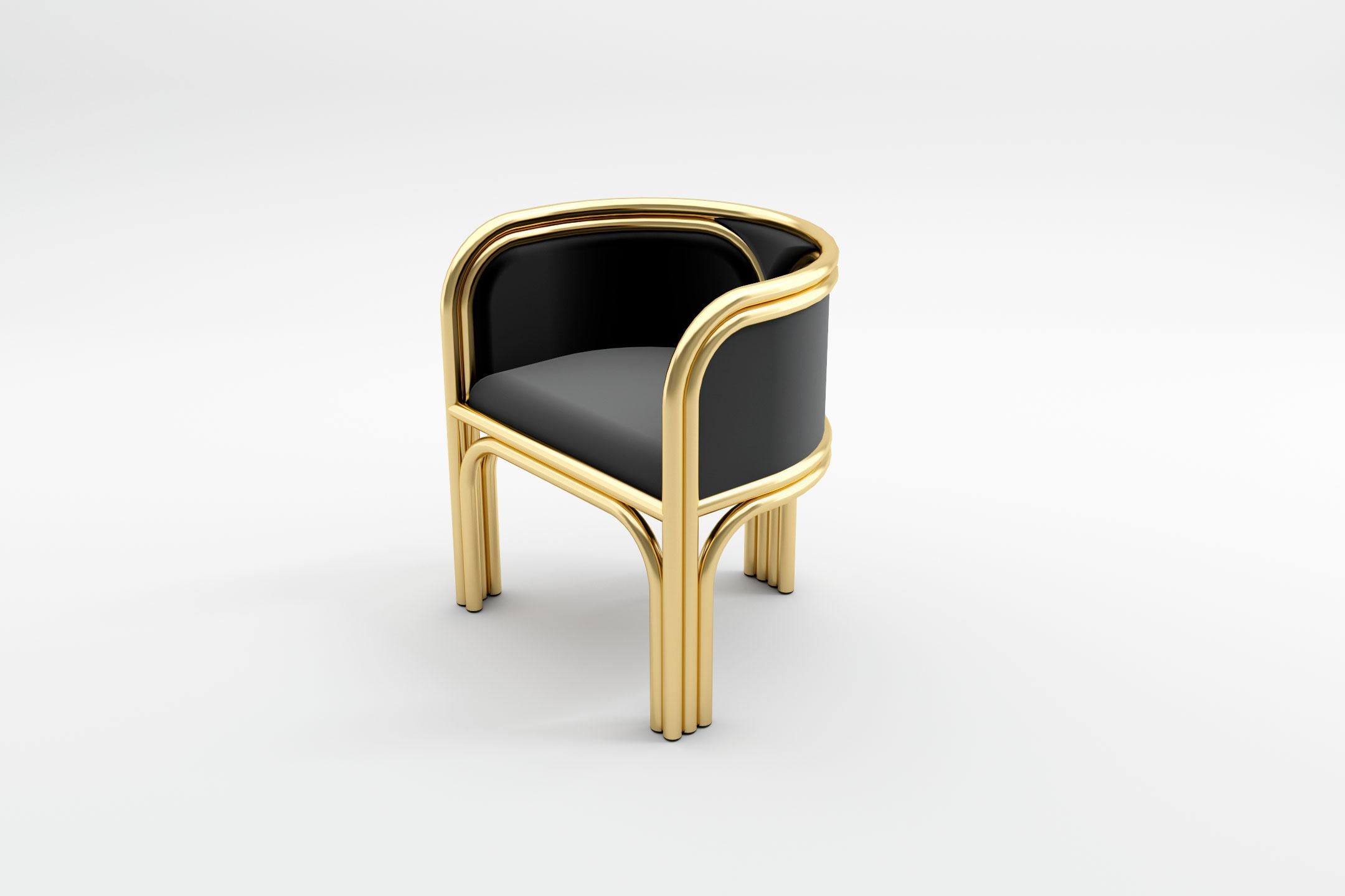 Contemporary 6 Gatsby Chairs - Modern Art Deco Chair in Brass and Velvet For Sale