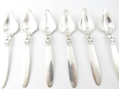 6 Georg Jensen Cactus Sterling Silver Triangular Fruit Spoons #075
