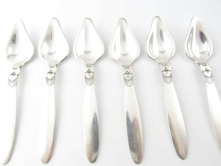 6 Georg Jensen Cactus Sterling Silver Triangular Fruit Spoons #075 For ...