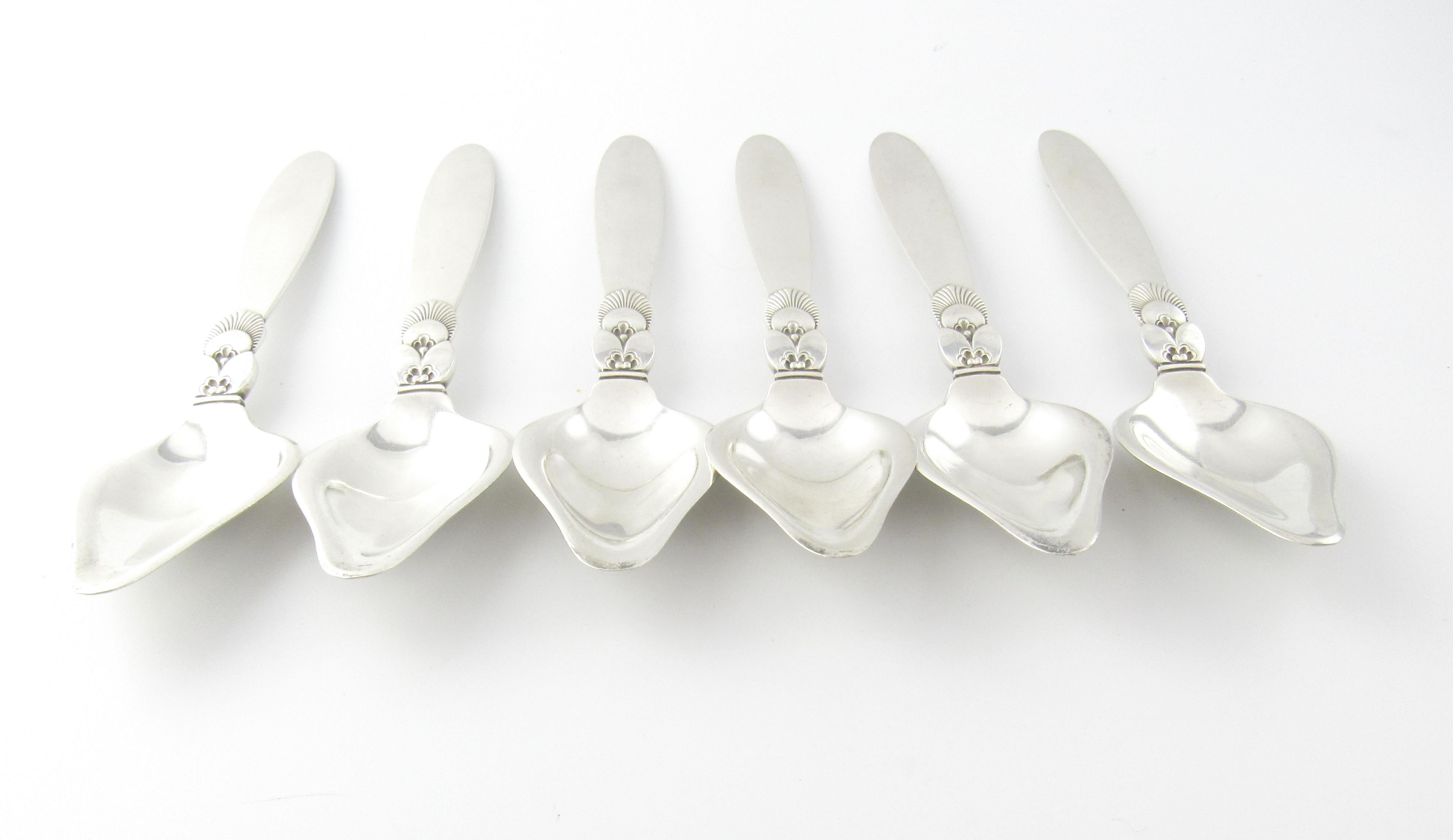 6 Cucchiai da frutta triangolari in argento sterling Georg Jensen Cactus #075 in vendita 1