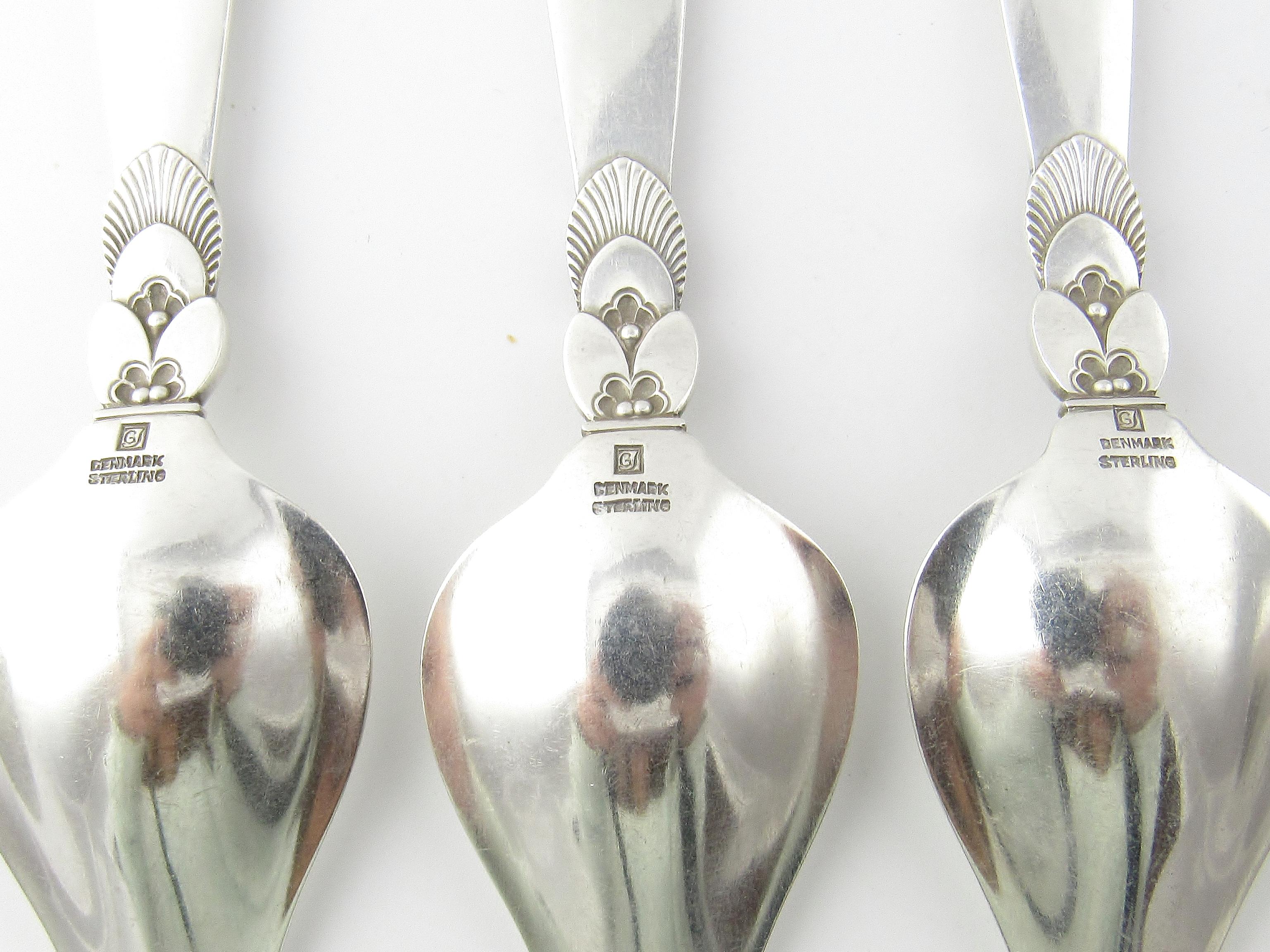 Women's or Men's 6 Georg Jensen Cactus Sterling Silver Triangular Fruit Spoons #075 For Sale