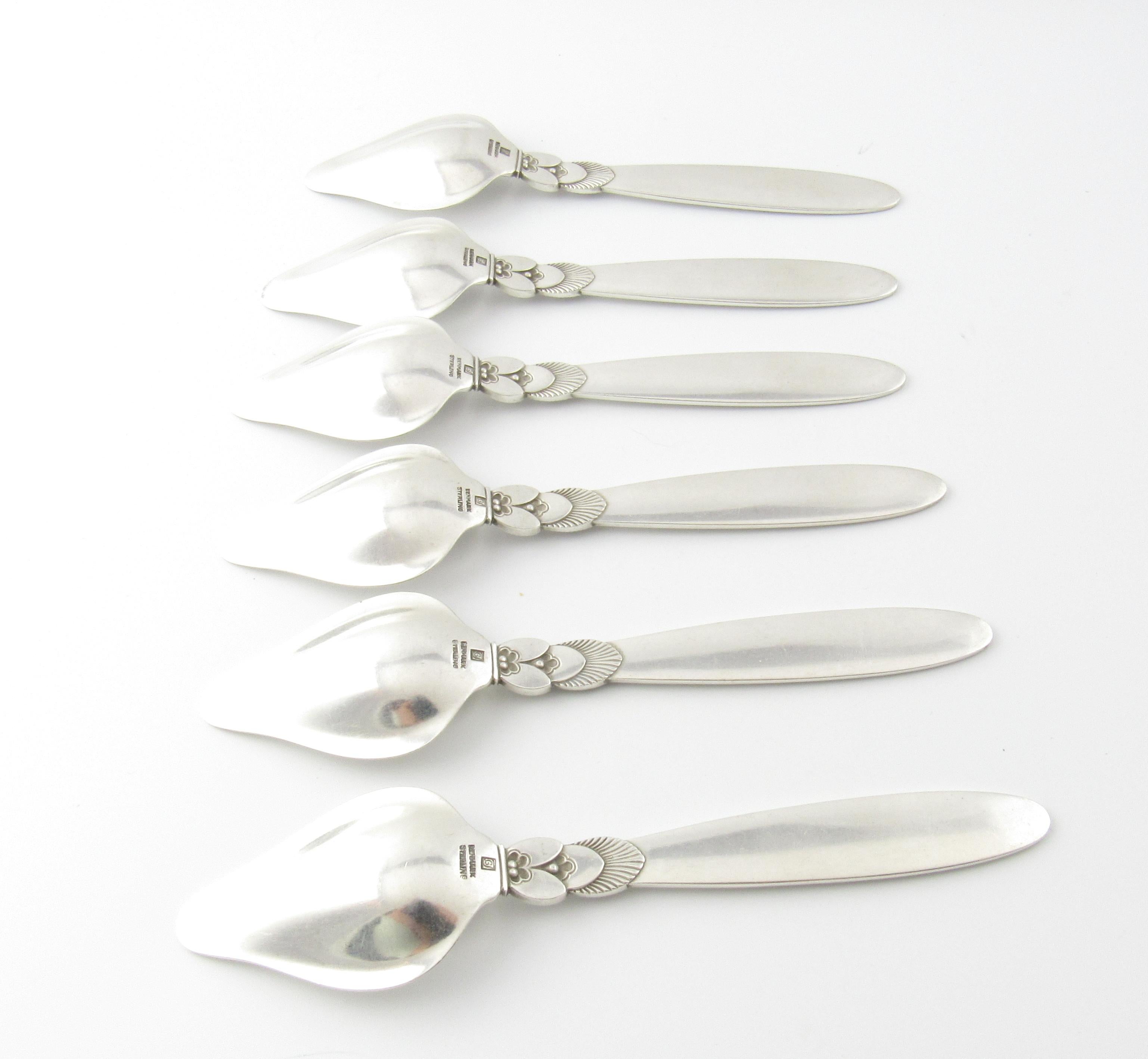 6 Georg Jensen Cactus Sterling Silver Triangular Fruit Spoons #075 For Sale 1