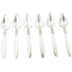 6 Georg Jensen Cactus Sterling Silver Triangular Fruit Spoons #075