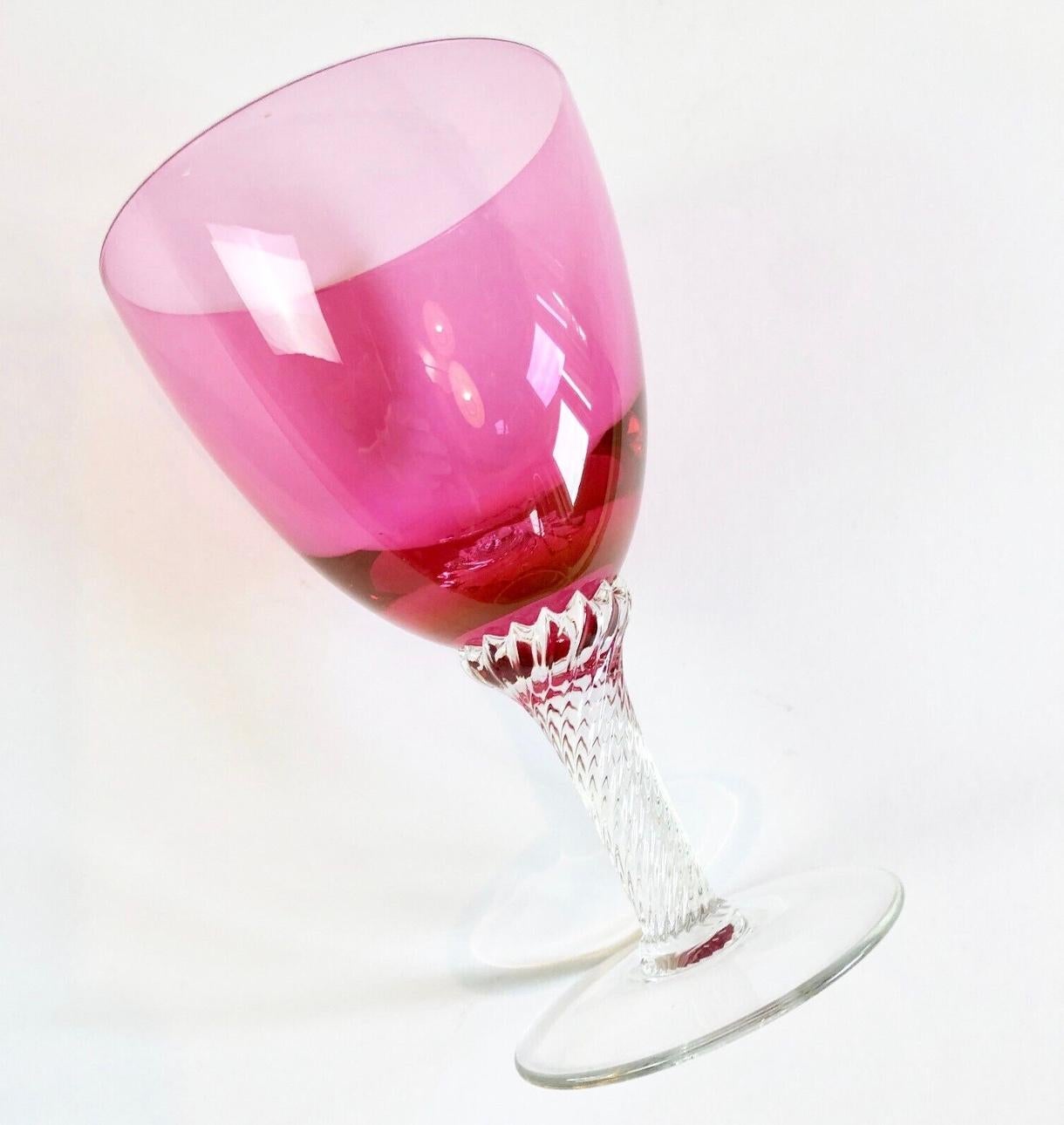6 George Borgfeldt „Lisa Cranberry“ Optic Goblets & Twist Stiel, 1970er Jahre USA (Moderne der Mitte des Jahrhunderts) im Angebot