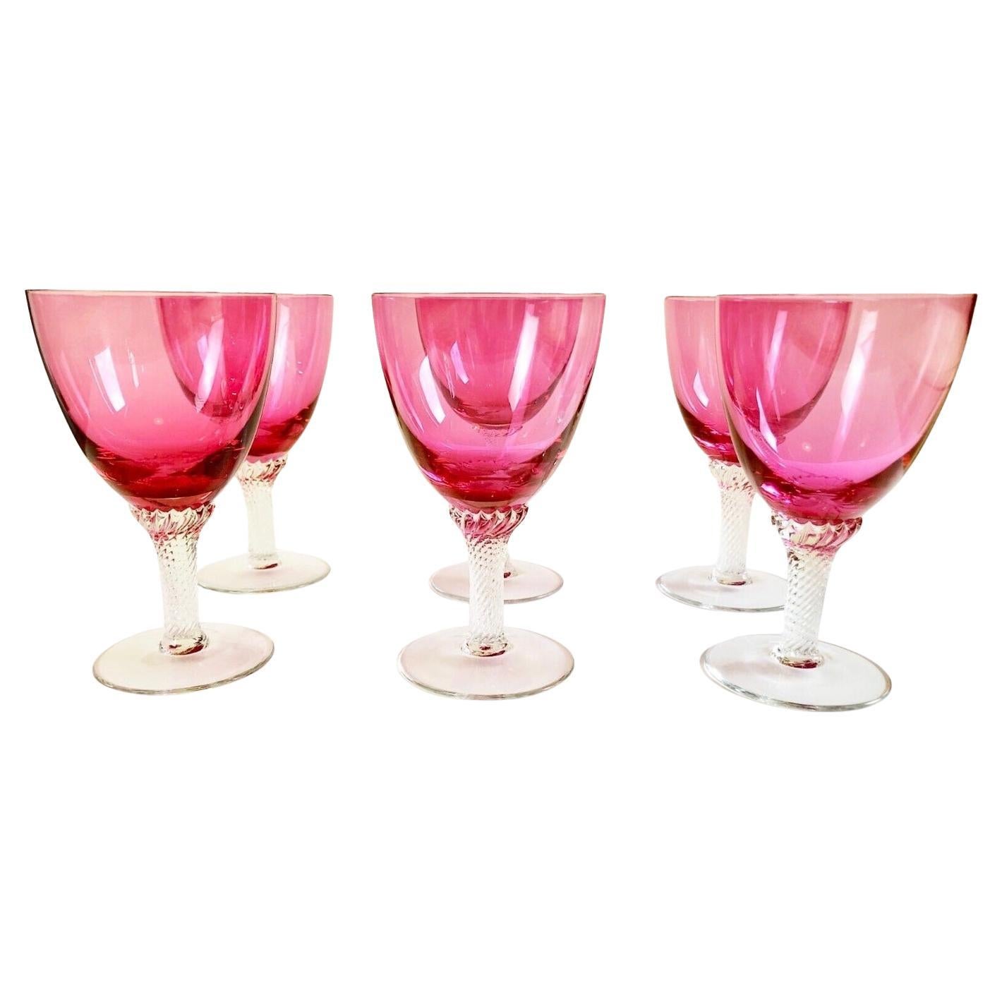 6 George Borgfeldt „Lisa Cranberry“ Optic Goblets & Twist Stiel, 1970er Jahre USA im Angebot