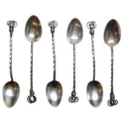 6 George W. Shiebler Sterling Silver Twisted Coil Handle Demitasse Spoons