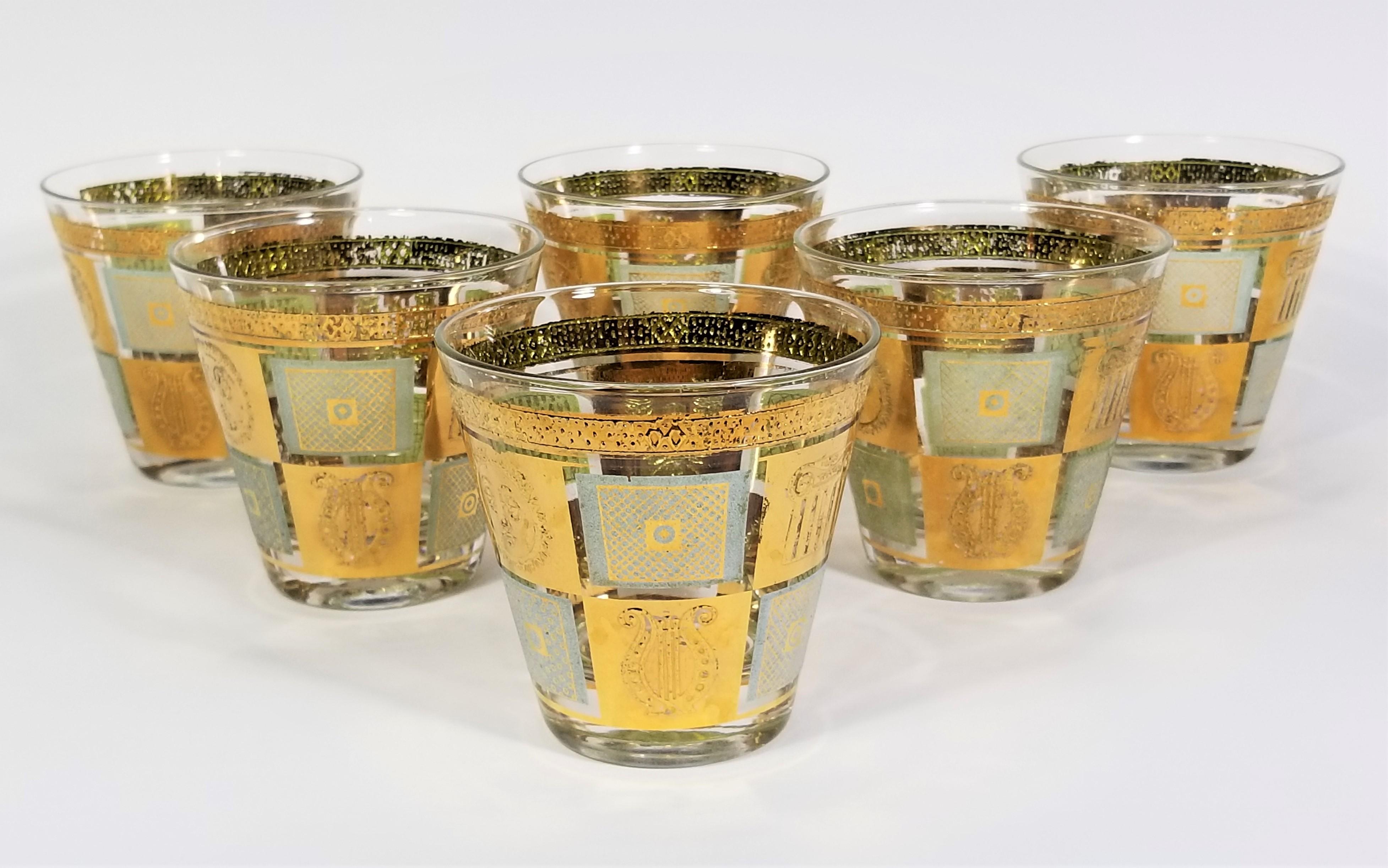 Mid Century 1960s Georges Briard 22K Gold Glassware Barware. Set of 6. All glasses are Signed. 

*We also have a matching set of six tall/highball glasses listed separately 