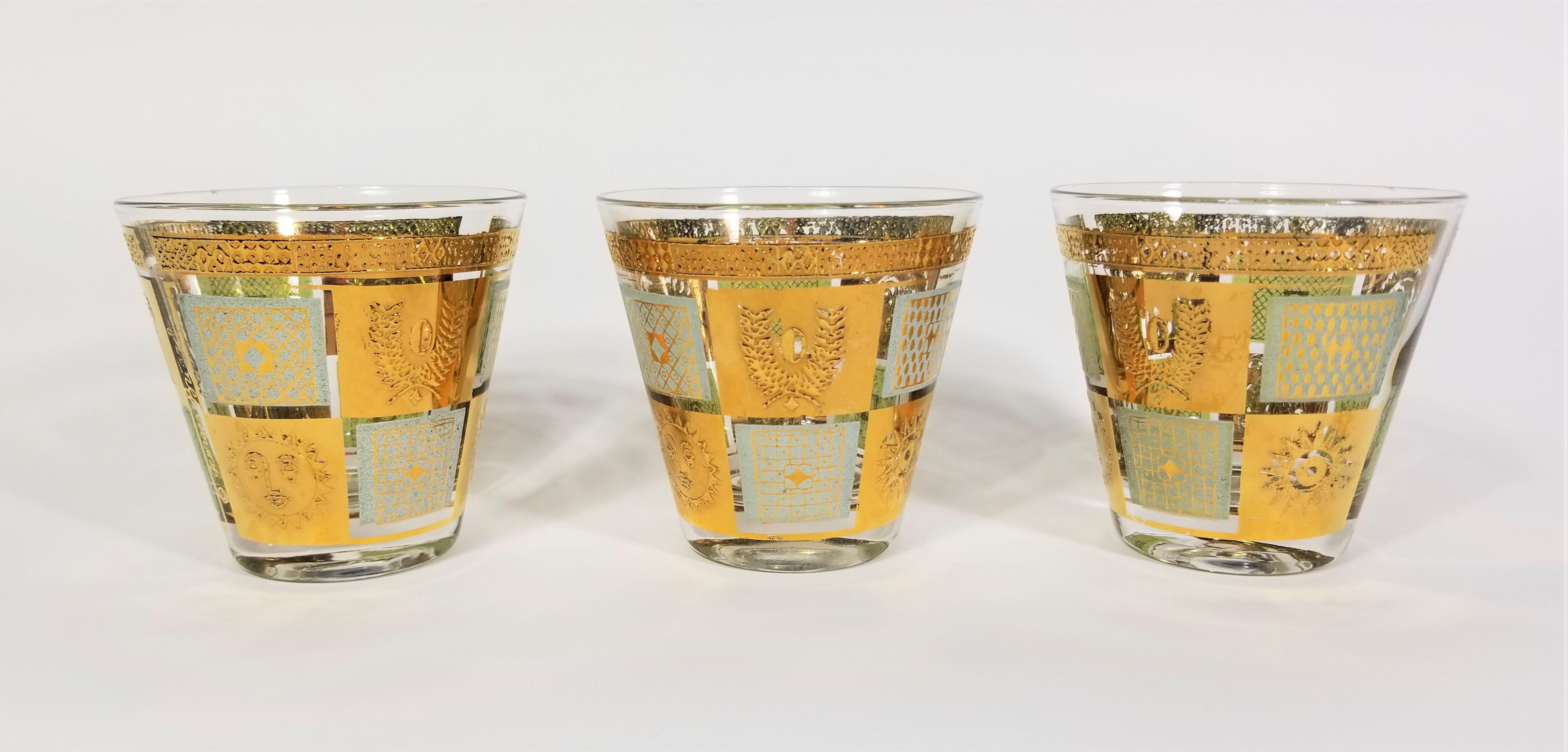 Mid-Century Modern Georges Briard 22K Gold Rocks Glassware Barware 1960s Mid Century  For Sale