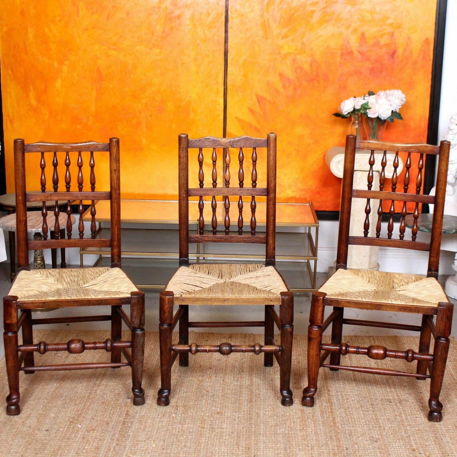 6 Georgian Dining Chairs Country Antique George IV Ash Rushwork Seats For Sale 5