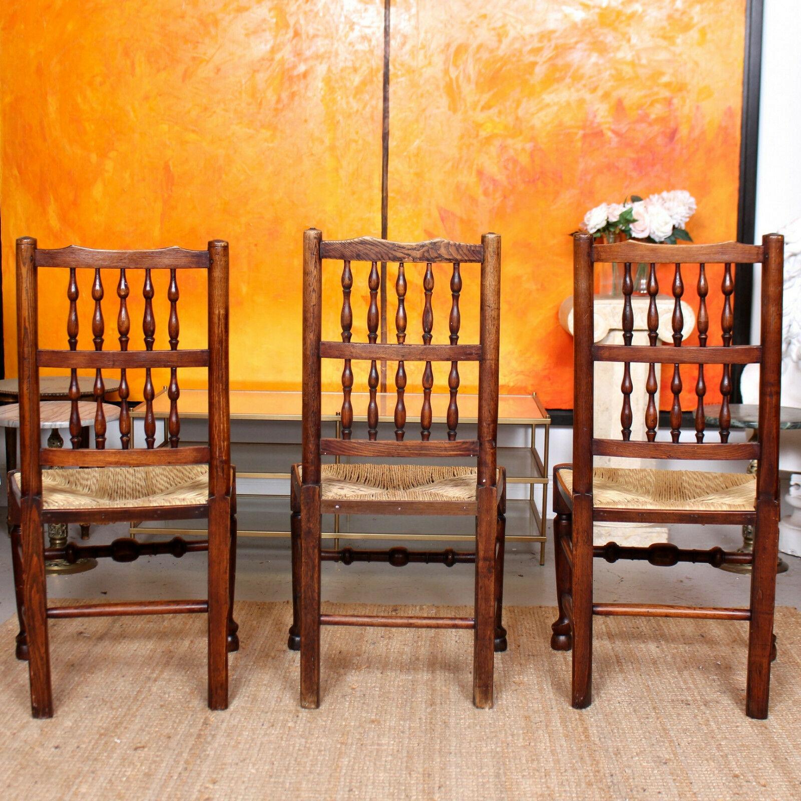 6 Georgian Dining Chairs Country Antique George IV Ash Rushwork Seats For Sale 6