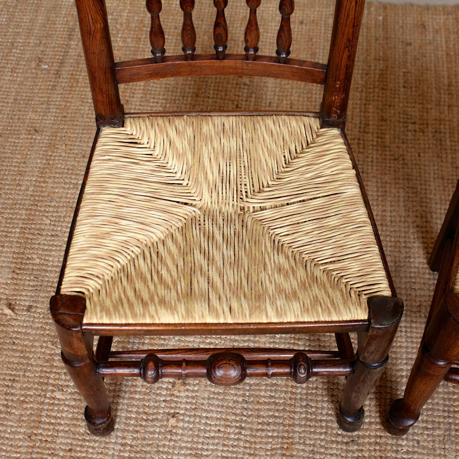 6 Georgian Dining Chairs Country Antique George IV Ash Rushwork Seats For Sale 7