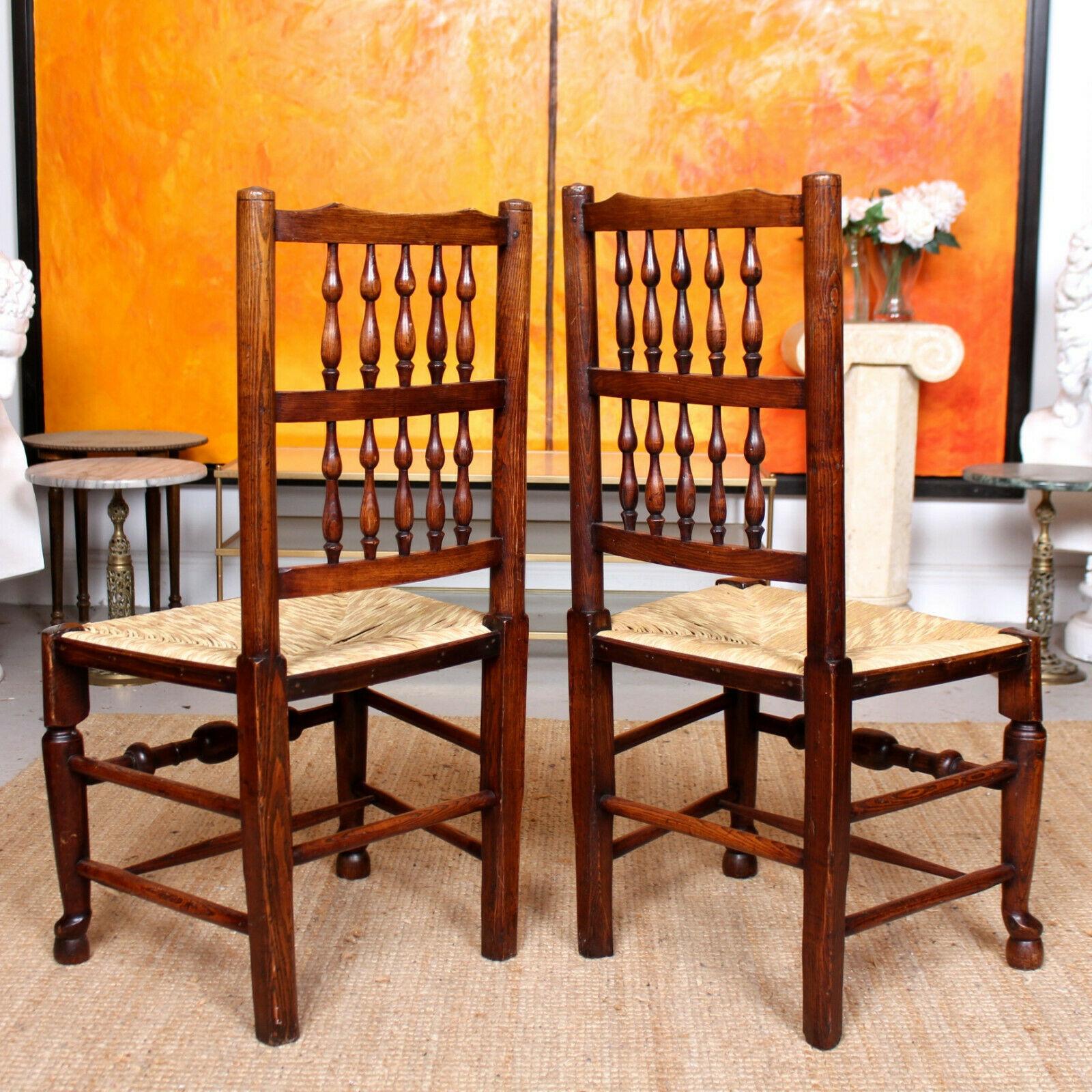 English 6 Georgian Dining Chairs Country Antique George IV Ash Rushwork Seats For Sale