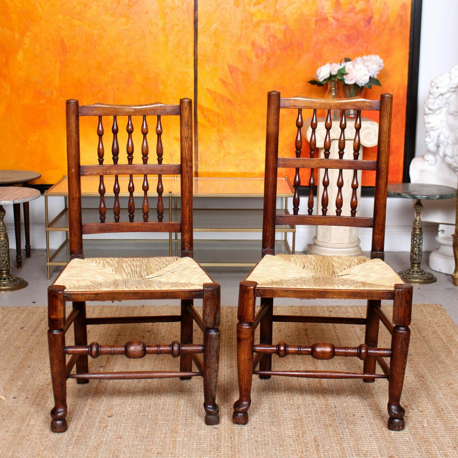 6 Georgian Dining Chairs Country Antique George IV Ash Rushwork Seats In Good Condition For Sale In Newcastle upon Tyne, GB