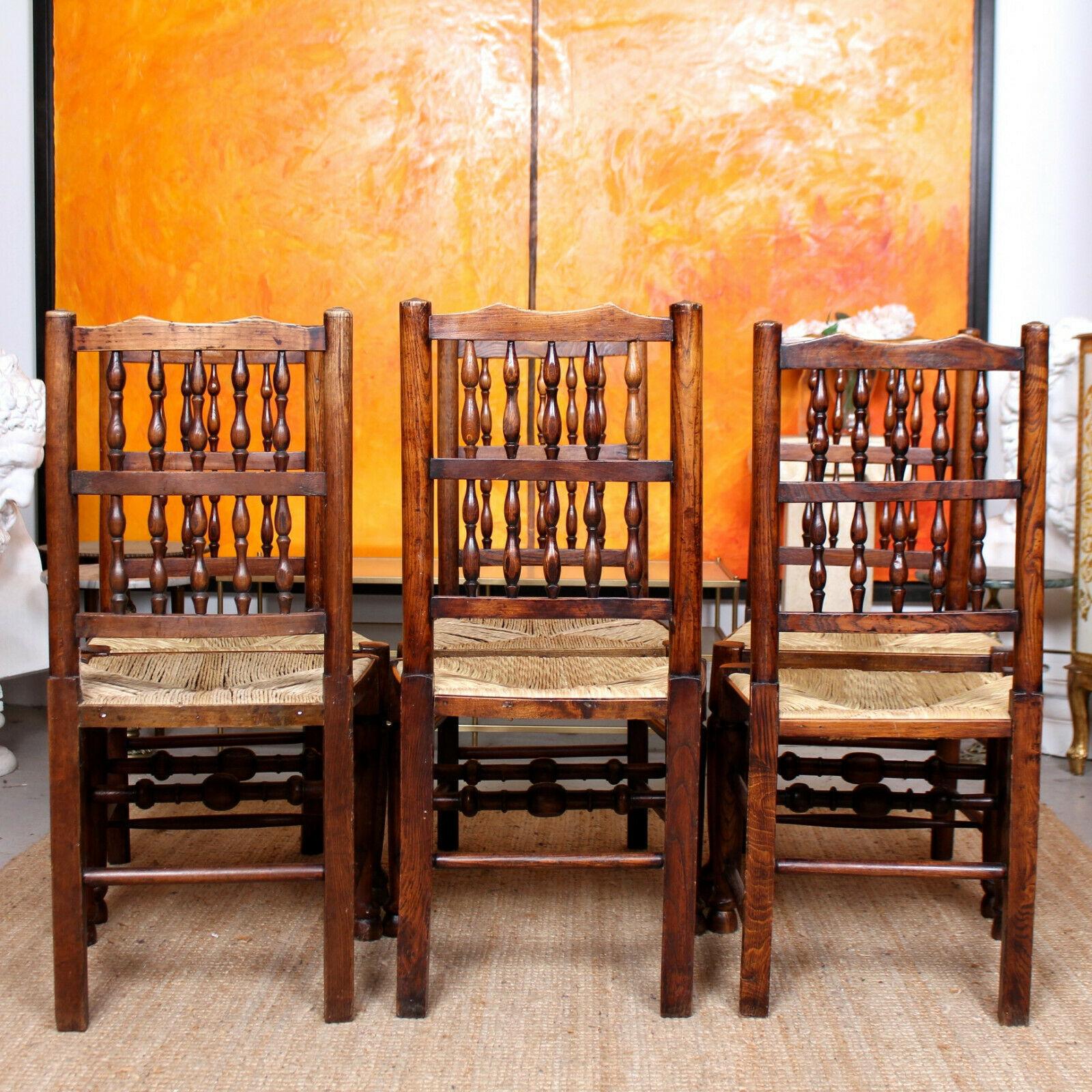 Early 19th Century 6 Georgian Dining Chairs Country Antique George IV Ash Rushwork Seats For Sale