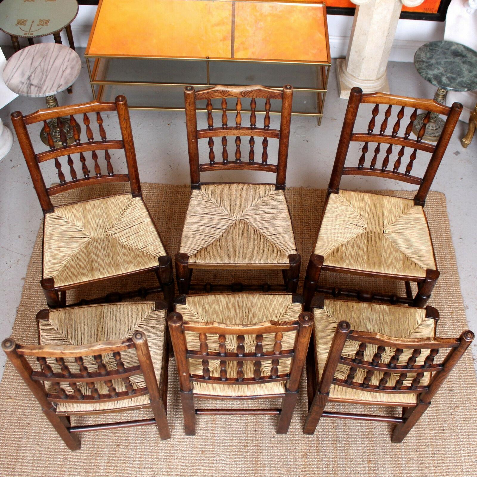 6 Georgian Dining Chairs Country Antique George IV Ash Rushwork Seats For Sale 4