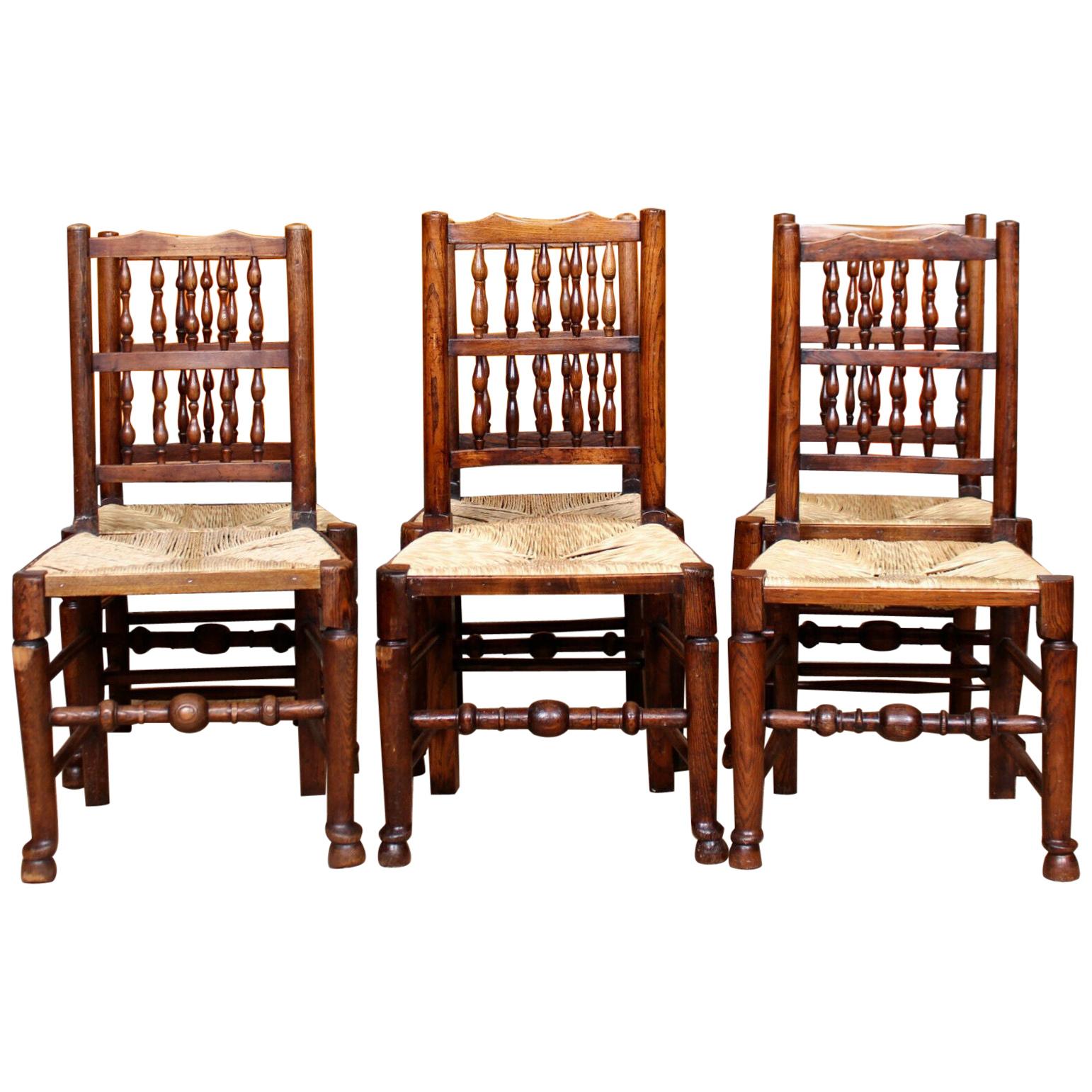 6 Georgian Dining Chairs Country Antique George IV Ash Rushwork Seats For Sale