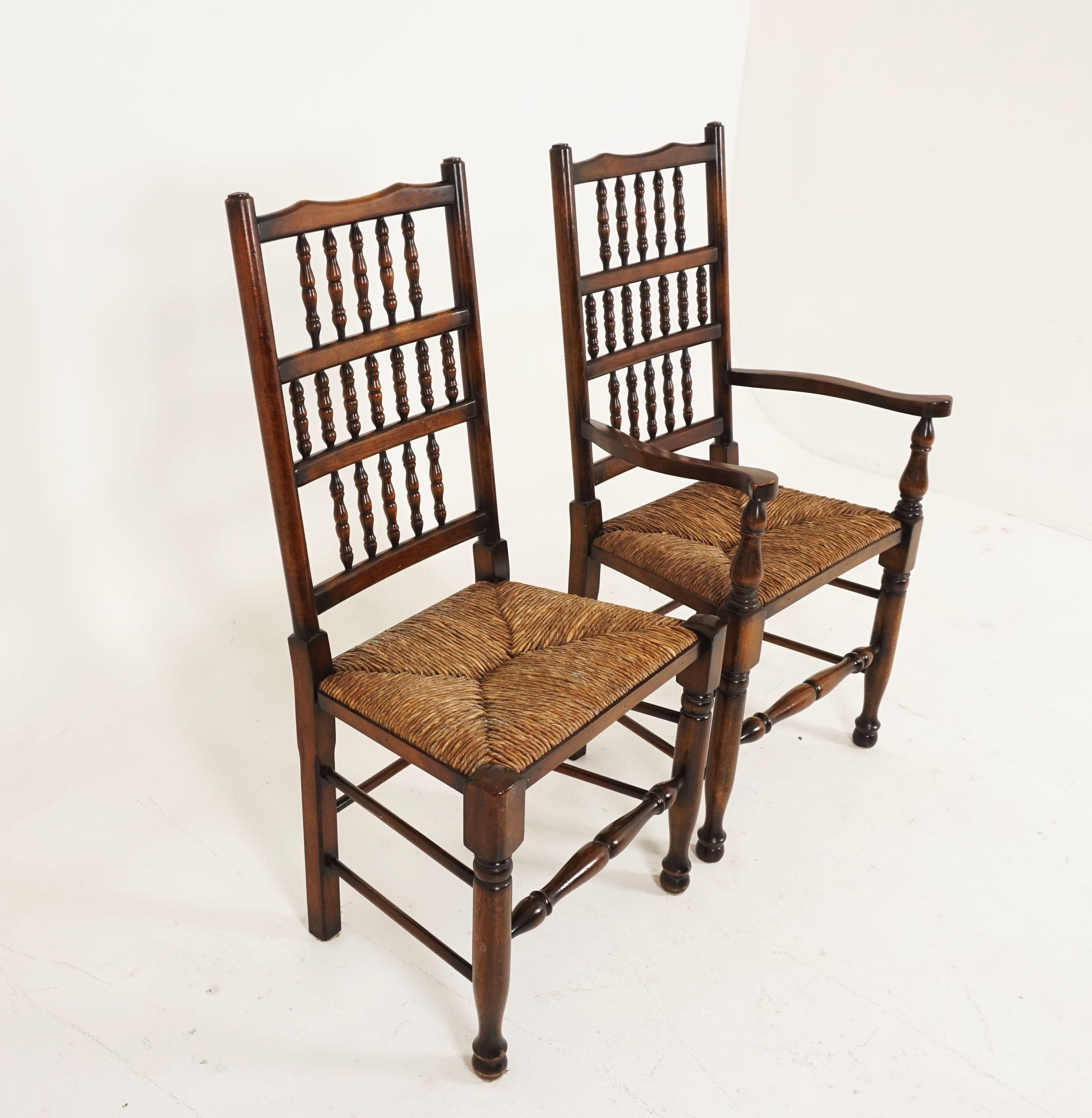 Hand-Crafted 6 Georgian Style Rush Seat Dining Chairs Reproduction '4+2' Scotland 1970, B2393
