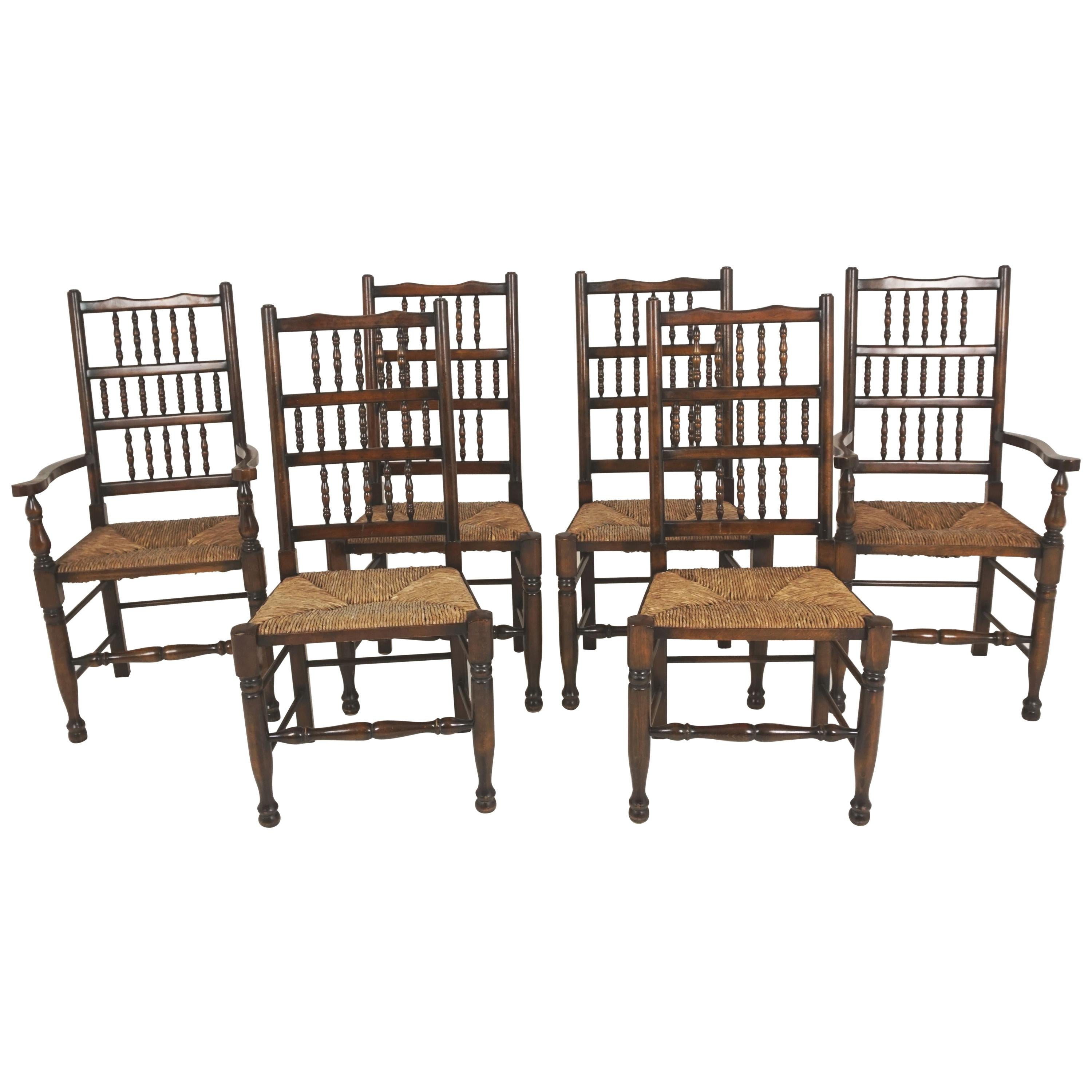 6 Georgian Style Rush Seat Dining Chairs Reproduction '4+2' Scotland 1970, B2393