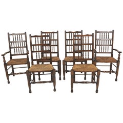 6 Georgian Style Rush Seat Dining Chairs Reproduction '4+2' Scotland 1970, B2393