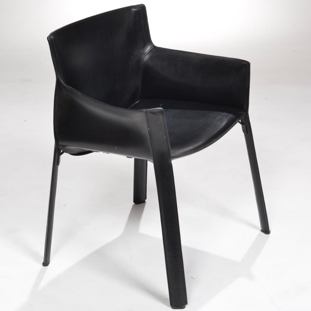 Italian black leather chair designed by Giancarlo Vegni for Fasem.
Fasem is known for their high-quality furniture made with metal and leather - created by masters of design and manufactured by skilled craftsmen. Based at their factory in Tuscany,