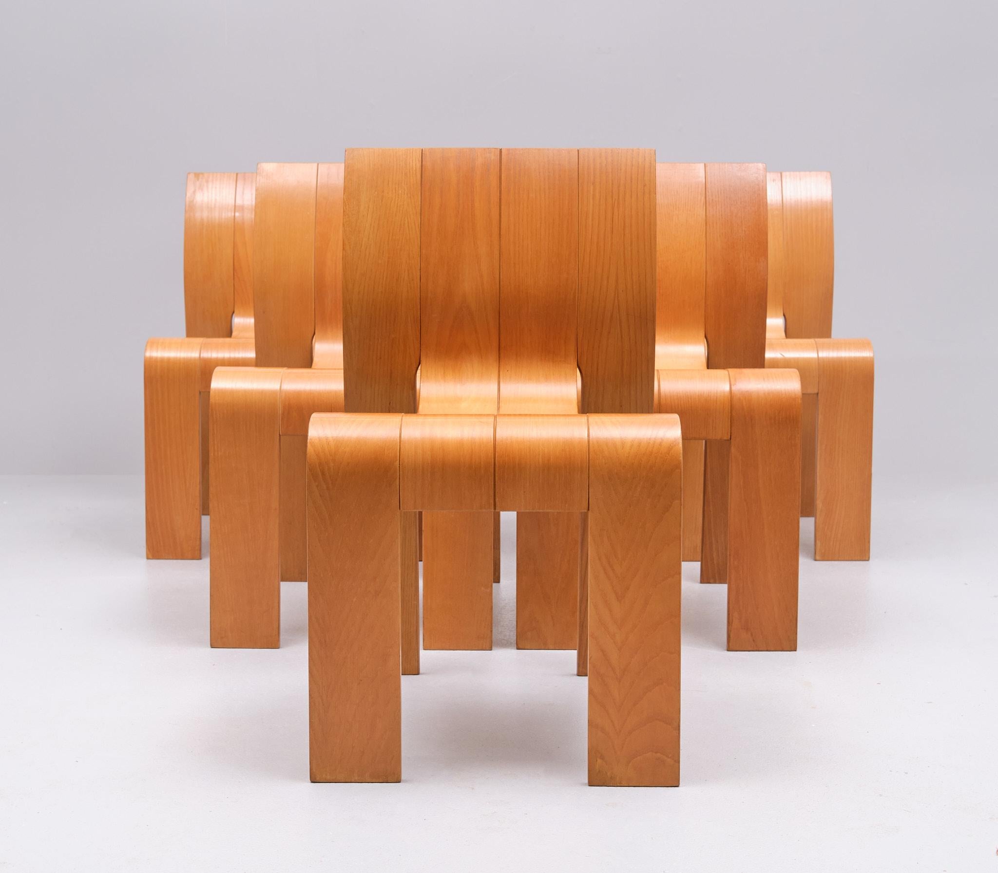 Mid-Century Modern 6 Gijs Bakker Strip Chairs 1972 Holland 