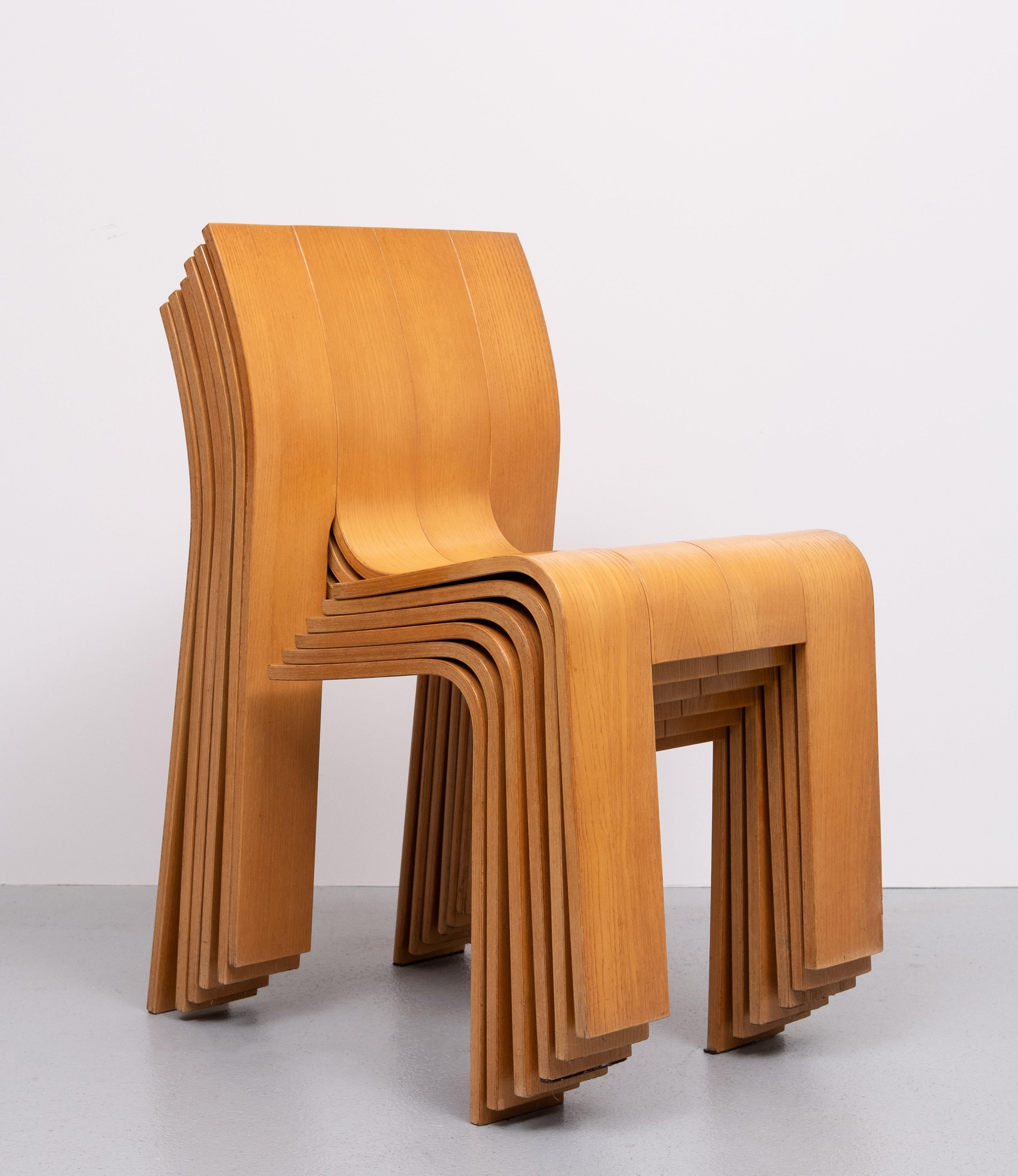 6  Gijs Bakker gestreifte Stühle  für castelyn  1970s (Kiefernholz) im Angebot