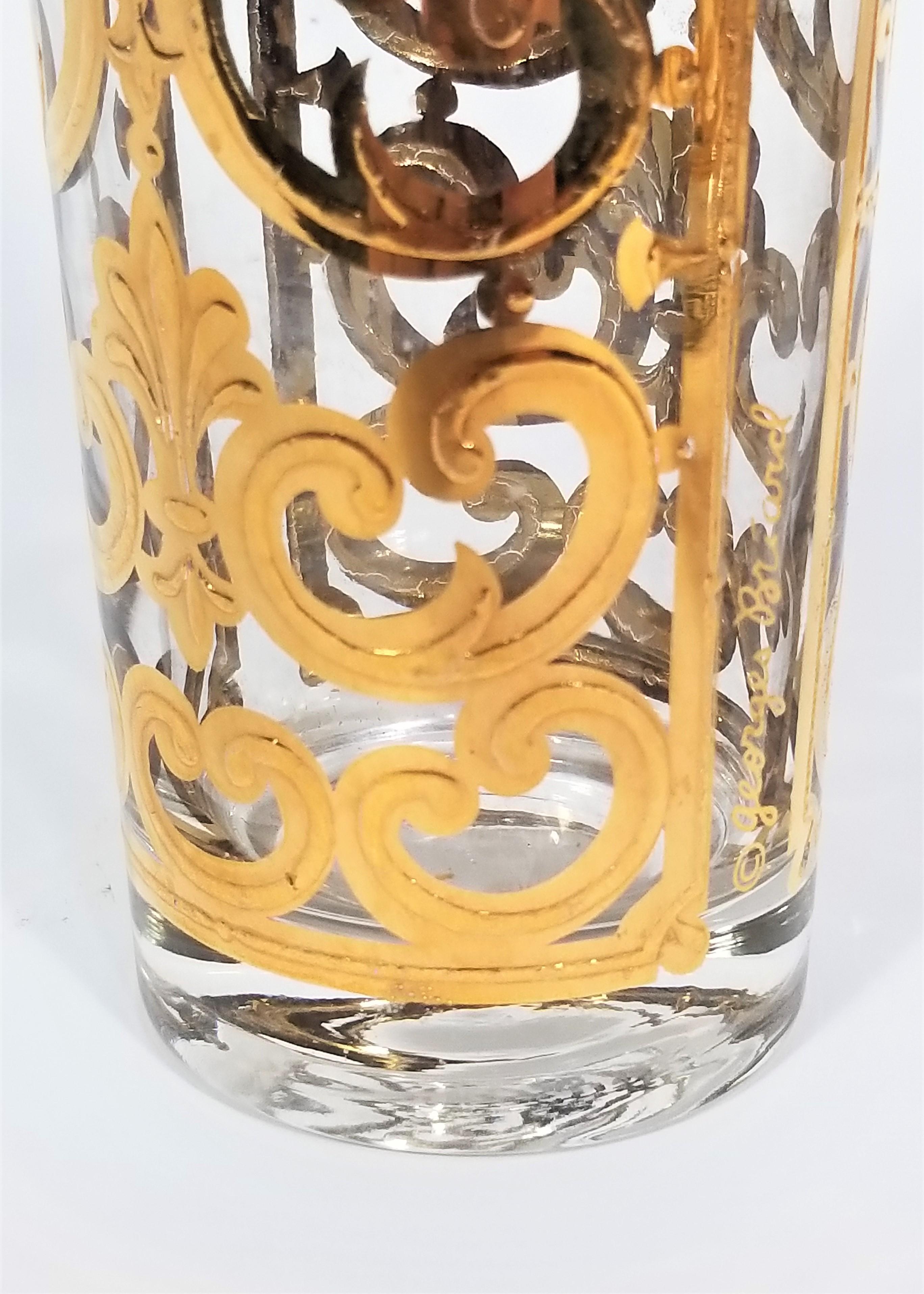 Georges Briard 22K Gold Glassware Barware 1960s Mid Century Set of 6 For Sale 7