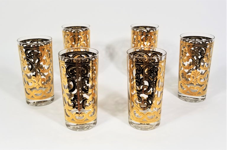 Georges Briard 22K Gold Glassware Barware 1960s Mid Century Set of 6 For Sale 12