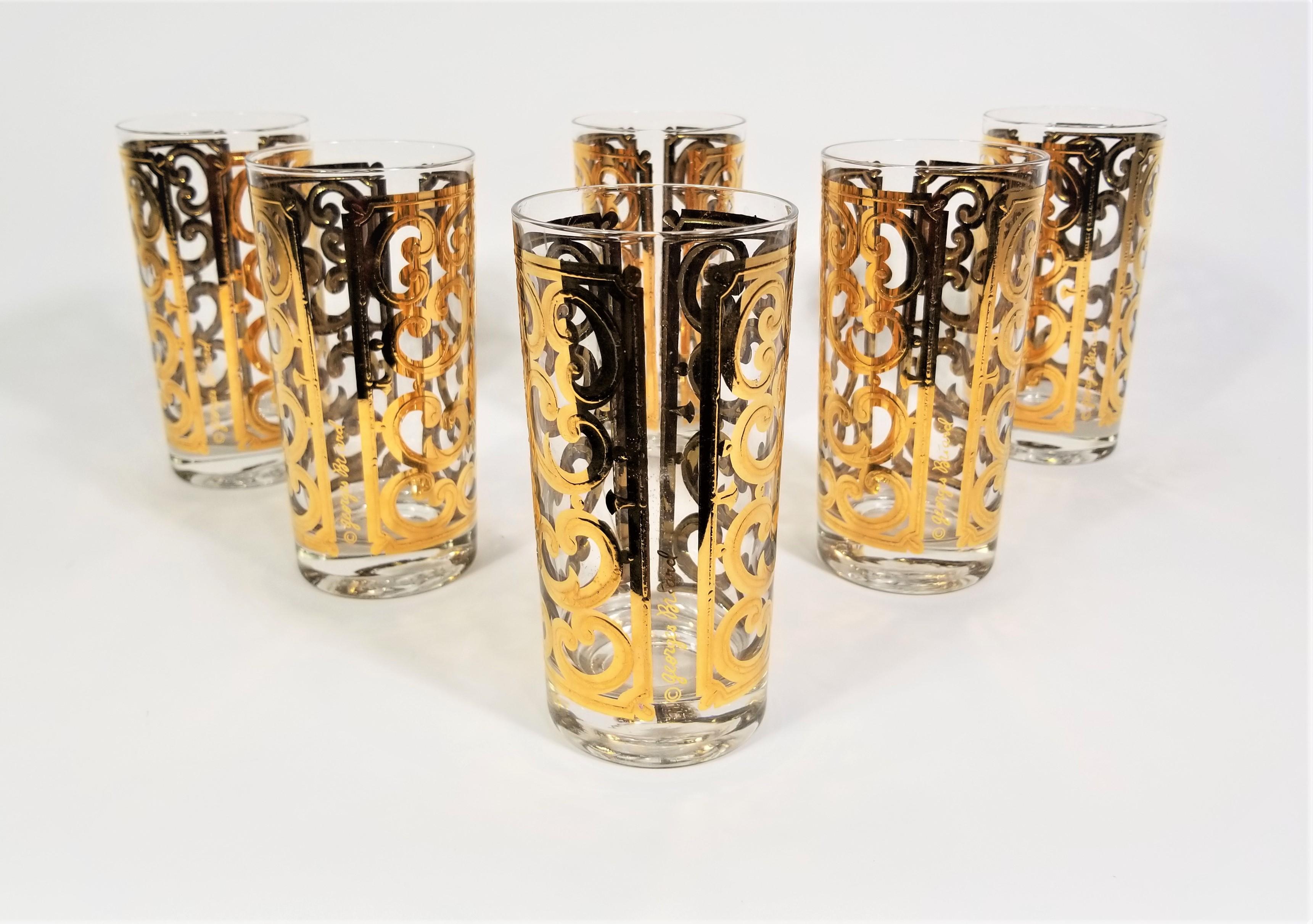 Georges Briard 22K Gold Glassware Barware 1960s Mid Century Set of 6 For Sale 10