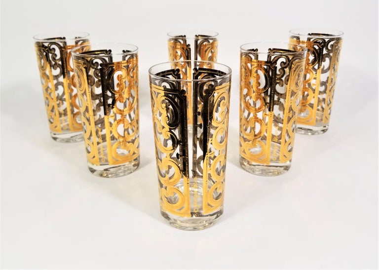 Georges Briard 22K gold glassware barware 1960s mid century. All glasses are signed. 
Set of 6. Excellent condition.
