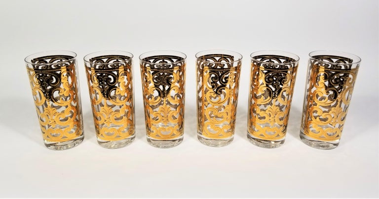 20th Century Georges Briard 22K Gold Glassware Barware 1960s Mid Century Set of 6 For Sale