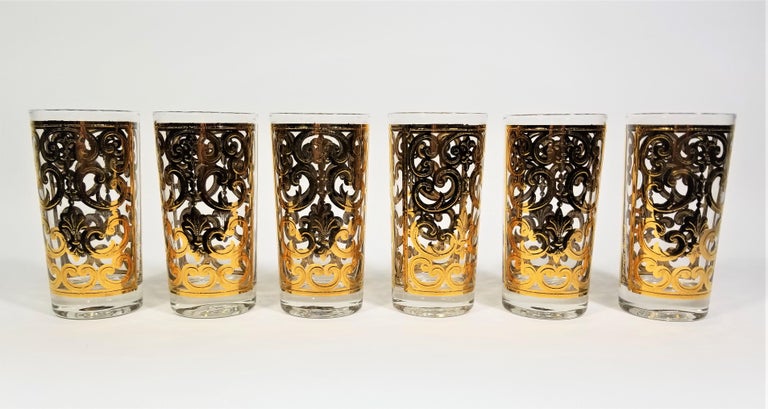 Georges Briard 22K Gold Glassware Barware 1960s Mid Century Set of 6 For Sale 1
