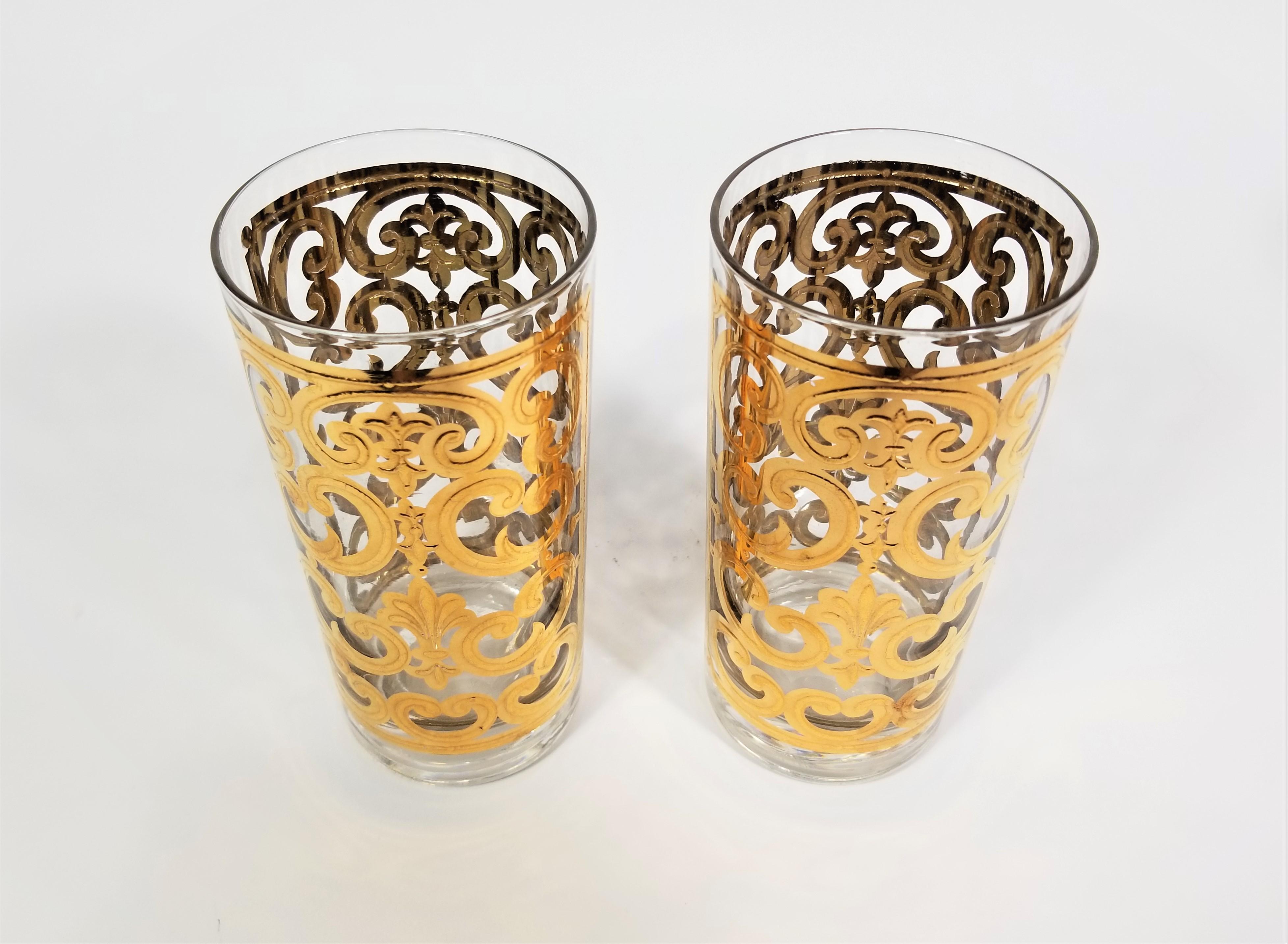 Georges Briard 22K Gold Glassware Barware 1960s Mid Century Set of 6 In Excellent Condition For Sale In New York, NY